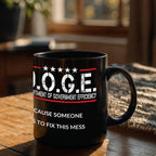 D.O.G.E. Coffee Mug – Funny Conservative Political Gift – Fighting Fraud, Cutting Waste, Saving Billions – 11oz & 15oz Black Ceramic Cup