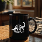 Mommy Saurus Dinosaur Mug – Funny Gift for Moms – Black Ceramic Coffee Mug