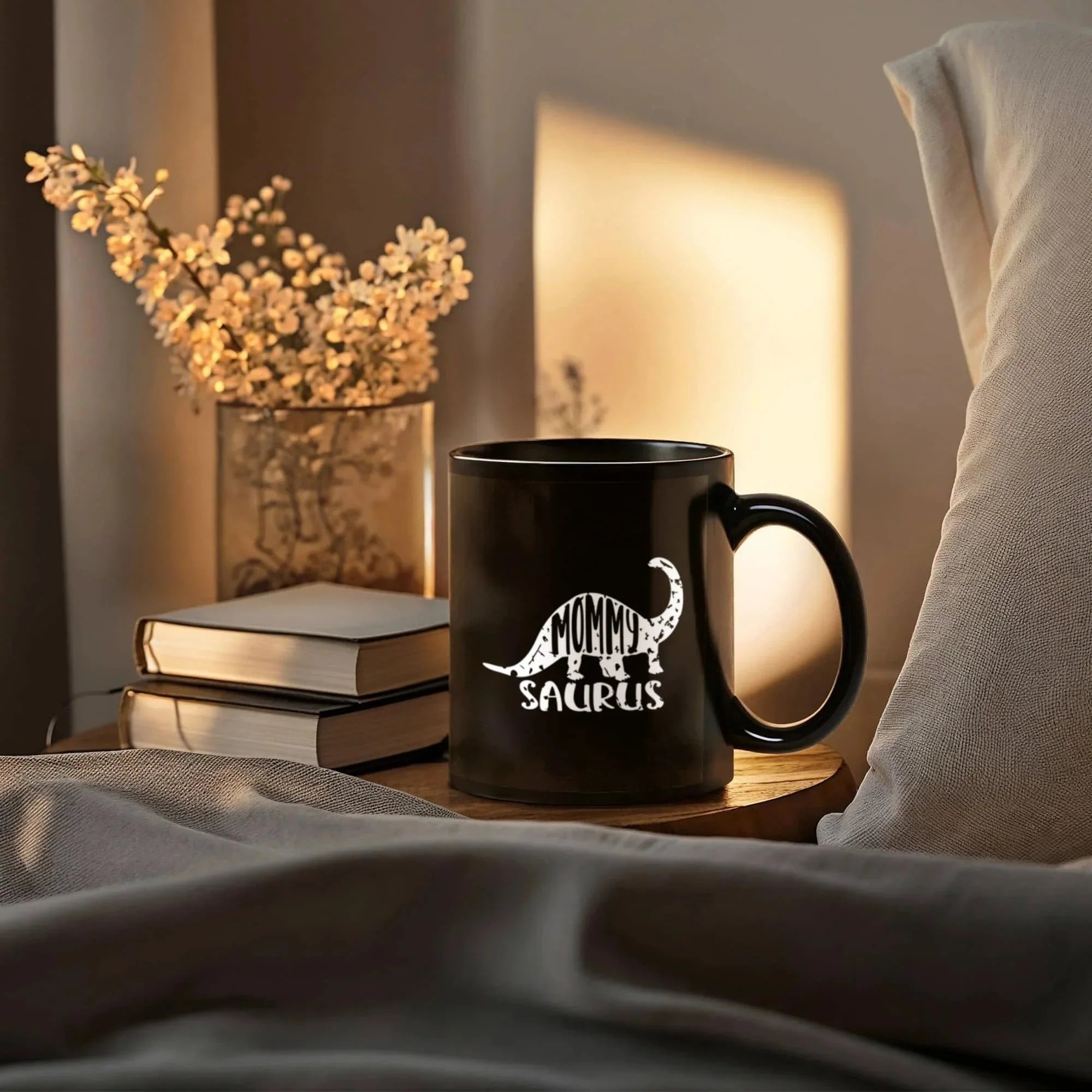 Mommy Saurus Dinosaur Mug – Funny Gift for Moms – Black Ceramic Coffee Mug