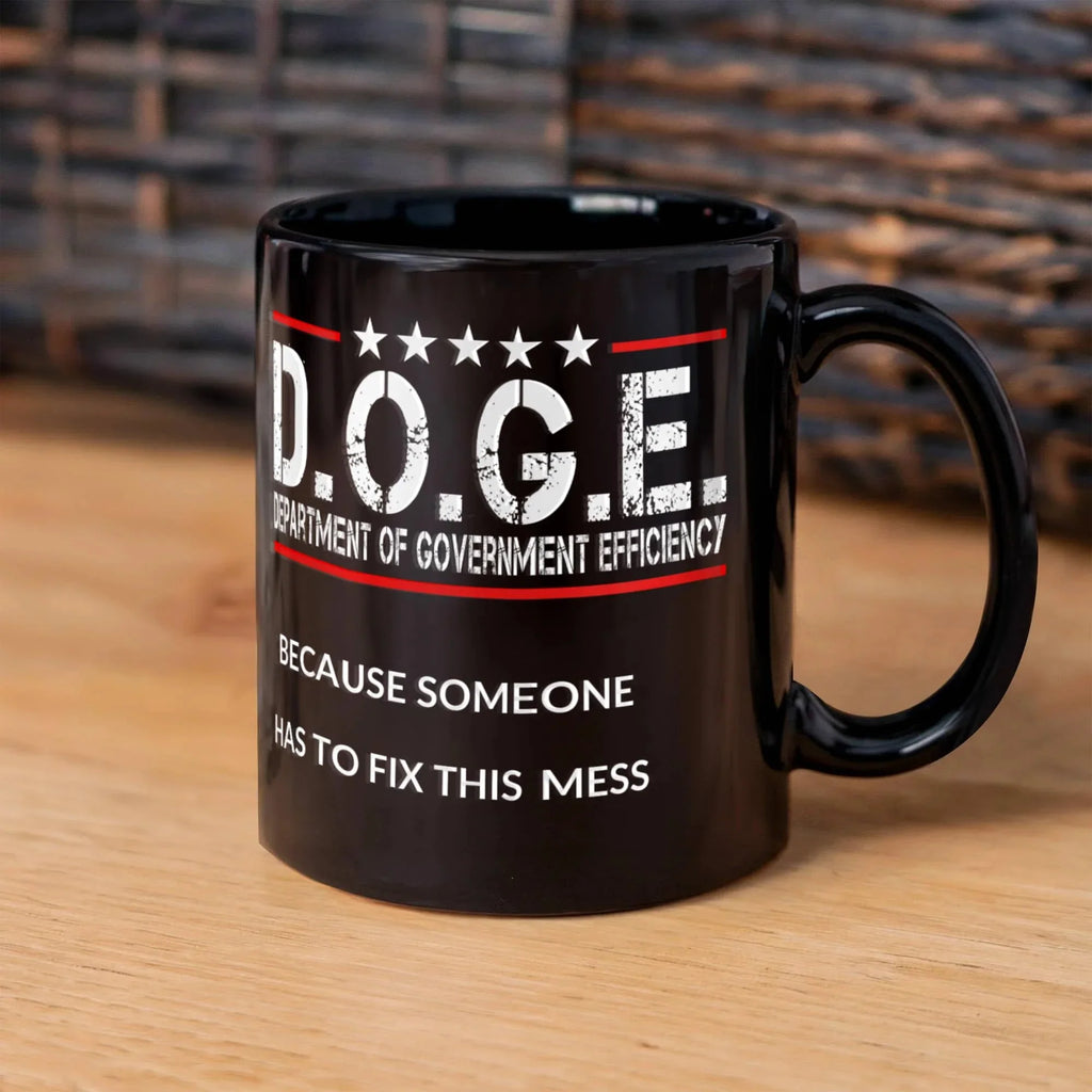 D.O.G.E. Coffee Mug – Funny Conservative Political Gift – Fighting Fraud, Cutting Waste, Saving Billions – 11oz & 15oz Black Ceramic Cup