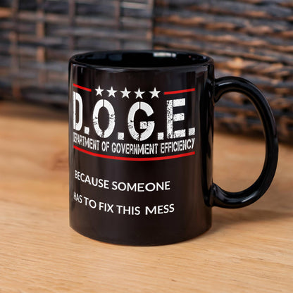 D.O.G.E. Coffee Mug – Funny Conservative Political Gift – Fighting Fraud, Cutting Waste, Saving Billions – 11oz & 15oz Black Ceramic Cup - Mallard Moon Gift Shop