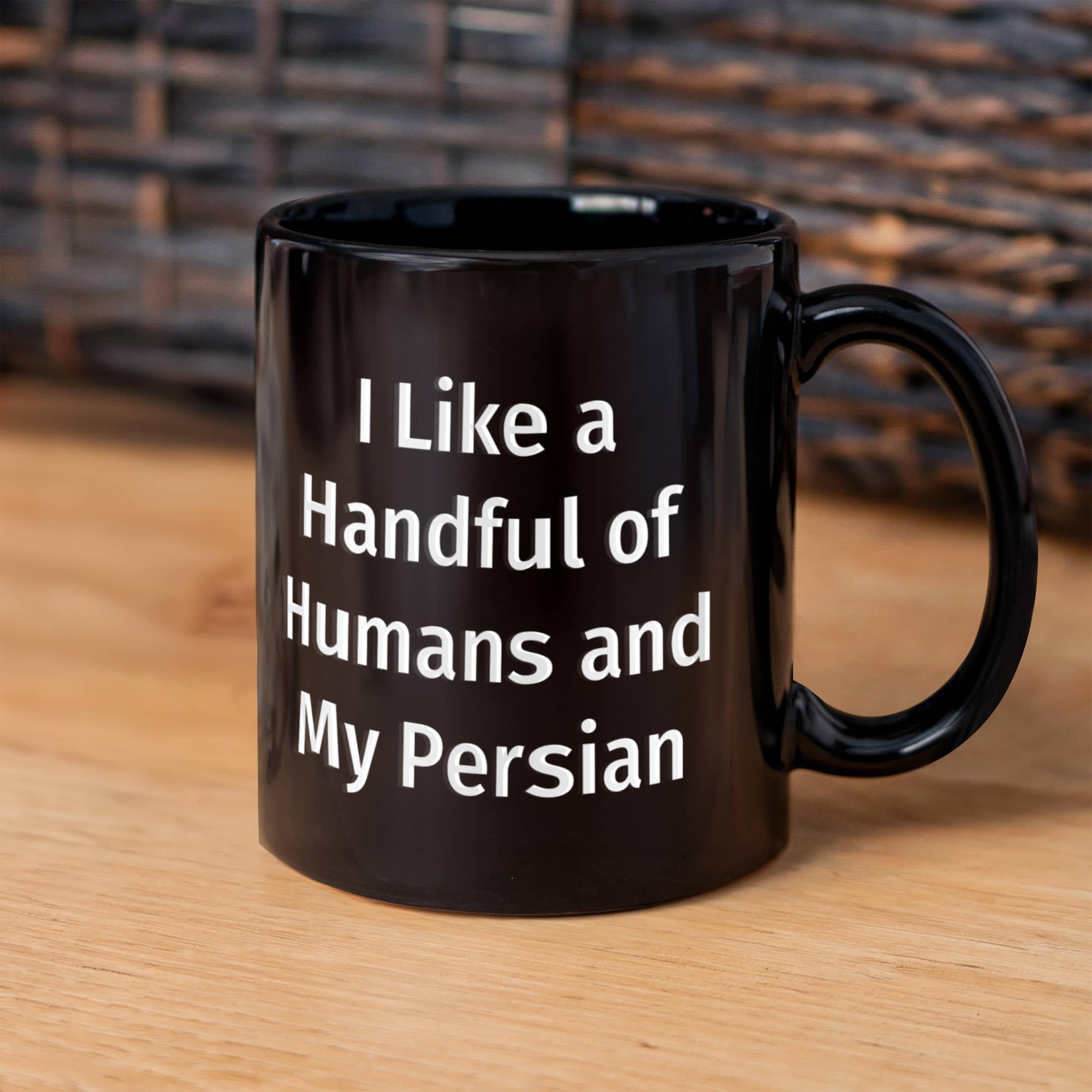 Funny Persian Cat Lover Black Coffee Mug Gift - I Like a Handful of Humans and my Persian