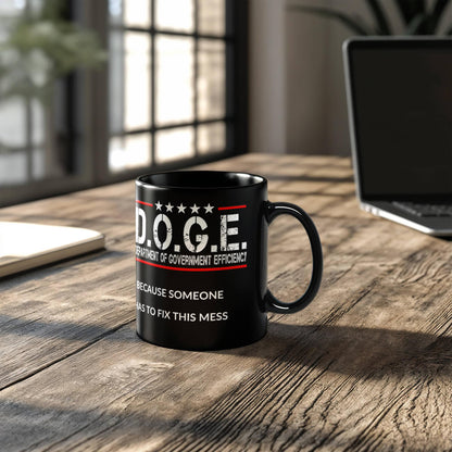D.O.G.E. Coffee Mug – Funny Conservative Political Gift – Fighting Fraud, Cutting Waste, Saving Billions – 11oz & 15oz Black Ceramic Cup - Mallard Moon Gift Shop