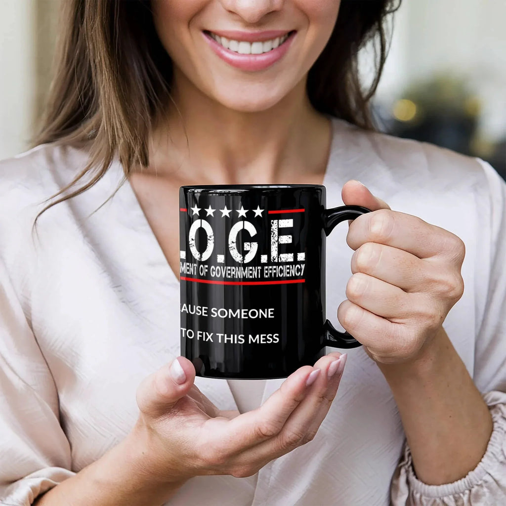 D.O.G.E. Coffee Mug – Funny Conservative Political Gift – Fighting Fraud, Cutting Waste, Saving Billions – 11oz & 15oz Black Ceramic Cup