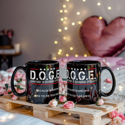 D.O.G.E. Coffee Mug – Funny Conservative Political Gift – Fighting Fraud, Cutting Waste, Saving Billions – 11oz & 15oz Black Ceramic Cup - Mallard Moon Gift Shop