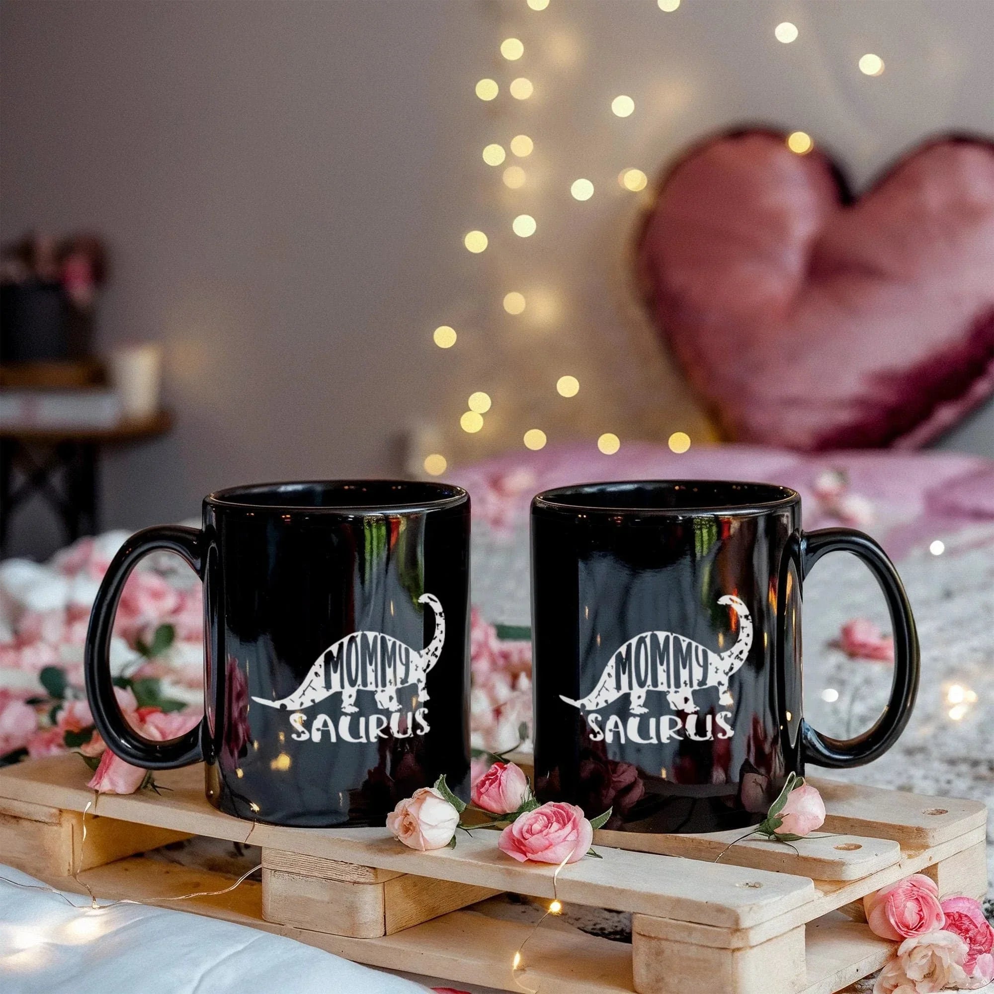 Mommy Saurus Dinosaur Mug – Funny Gift for Moms – Black Ceramic Coffee Mug