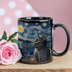 Starry Night Cat Mug – Black Ceramic Coffee Cup with Artistic Van Gogh Style Cat, Gift for Cat Lovers, Artists & Aesthetic Coffee Drinkers