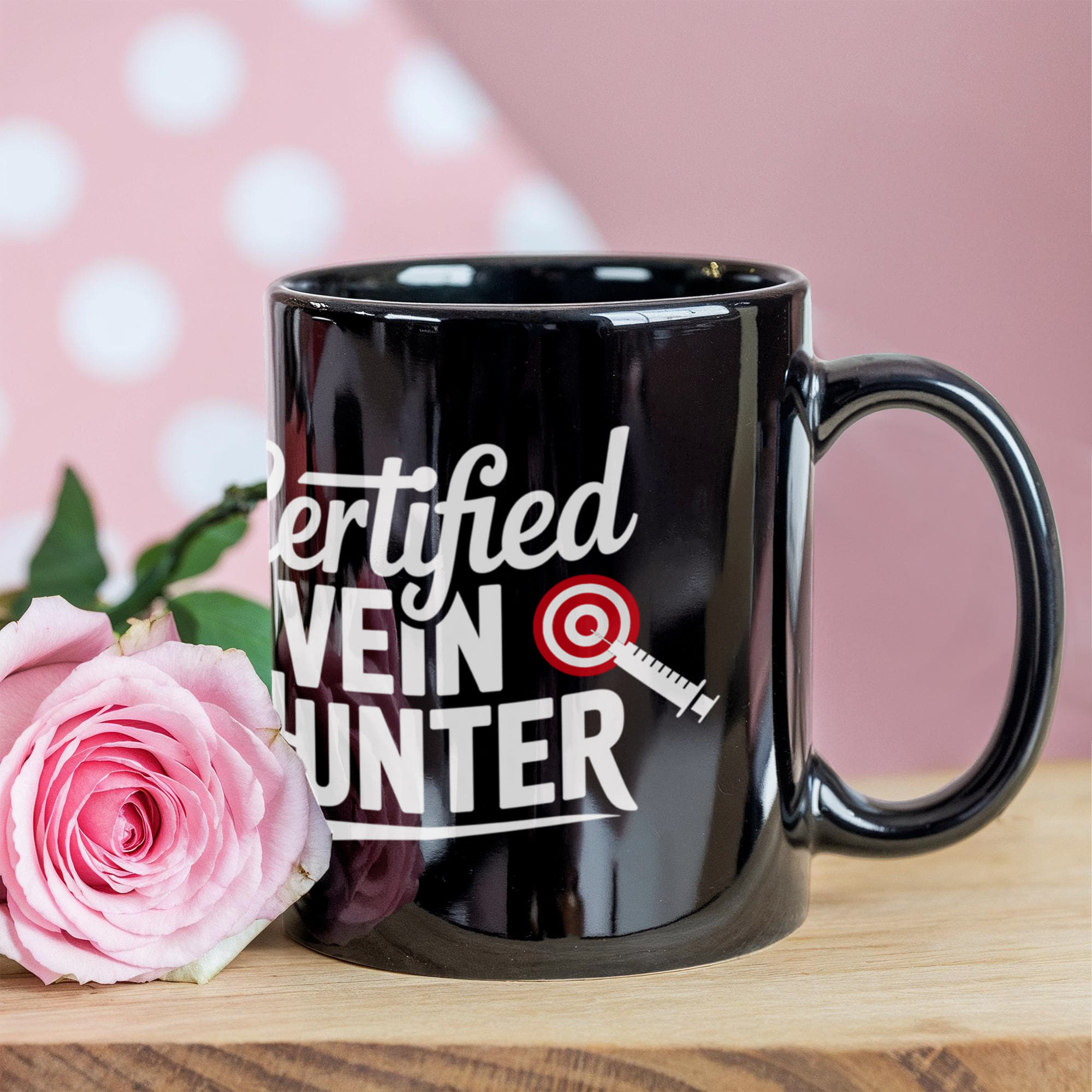 Certified Vein Hunter Phlebotomist Black Coffee Mug – Funny Medical Lab Tech Gift for Coworkers, Nurses & Students - Mallard Moon Gift Shop