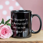 My Therapist Is a Bobtail Cat Funny Cat Lover Black Ceramic Coffee Mug
