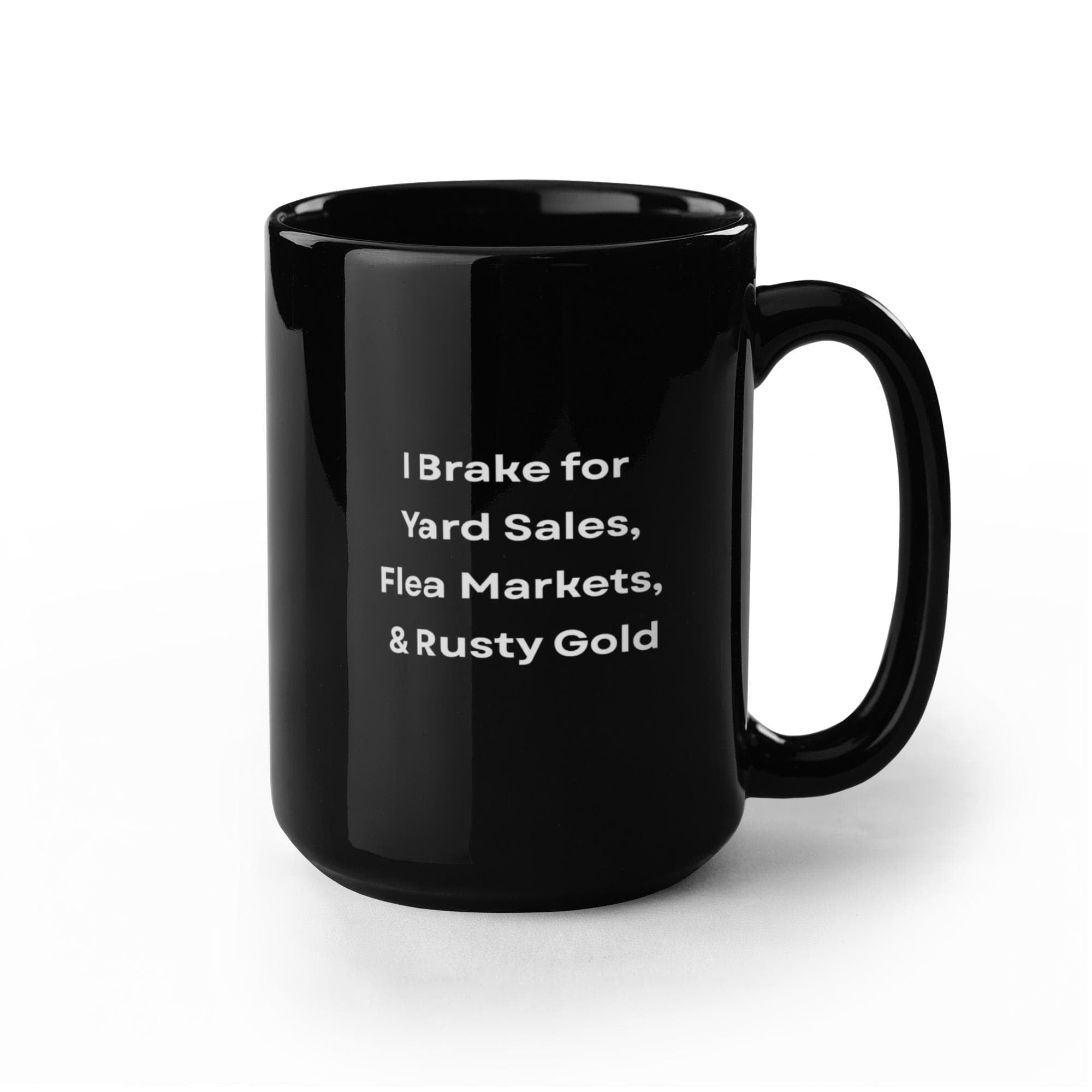 I Brake for Antique Stores Funny Antiquing Black Ceramic Coffee Mug – Gift for Vintage Lovers, Treasure Hunters & Flea Market Fans