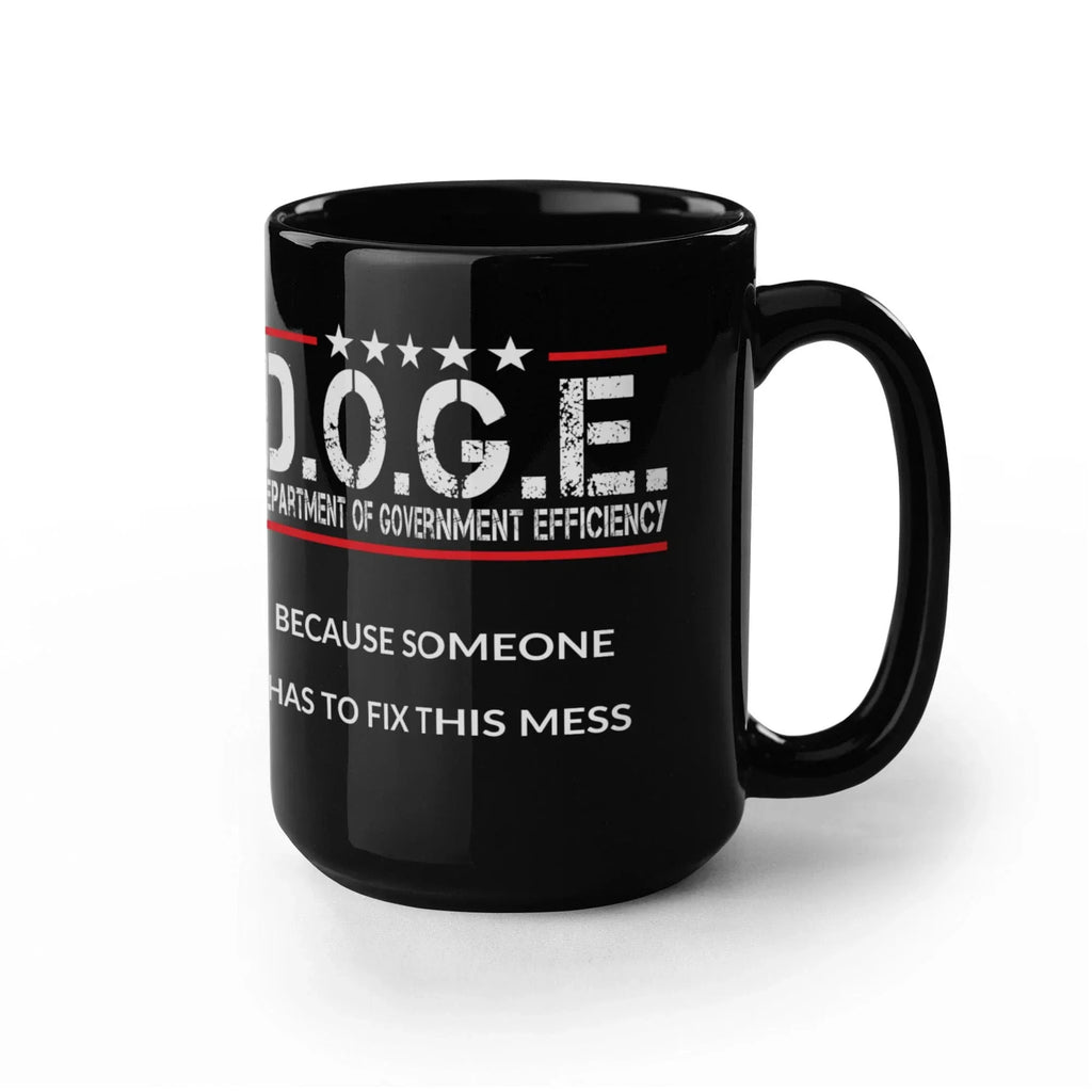 D.O.G.E. Coffee Mug – Funny Conservative Political Gift – Fighting Fraud, Cutting Waste, Saving Billions – 11oz & 15oz Black Ceramic Cup