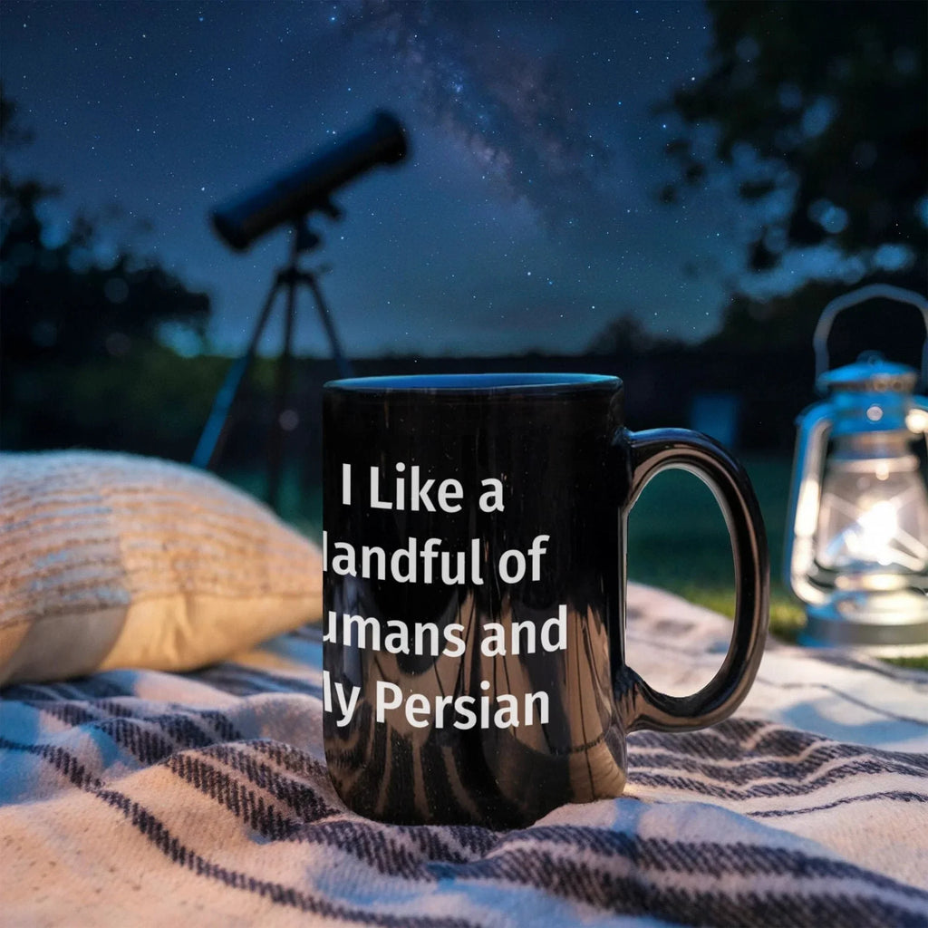 Funny Persian Cat Lover Black Coffee Mug Gift - I Like a Handful of Humans and my Persian