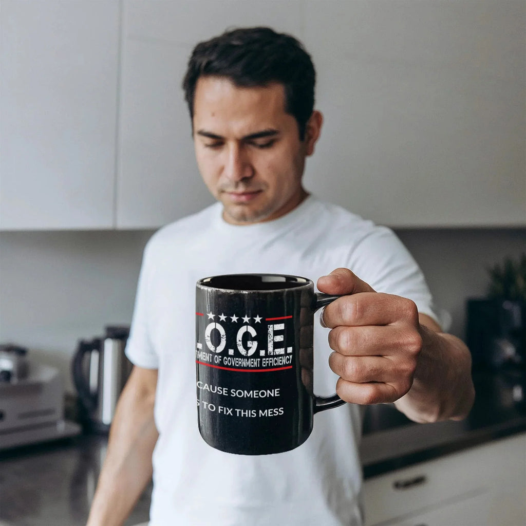 D.O.G.E. Coffee Mug – Funny Conservative Political Gift – Fighting Fraud, Cutting Waste, Saving Billions – 11oz & 15oz Black Ceramic Cup