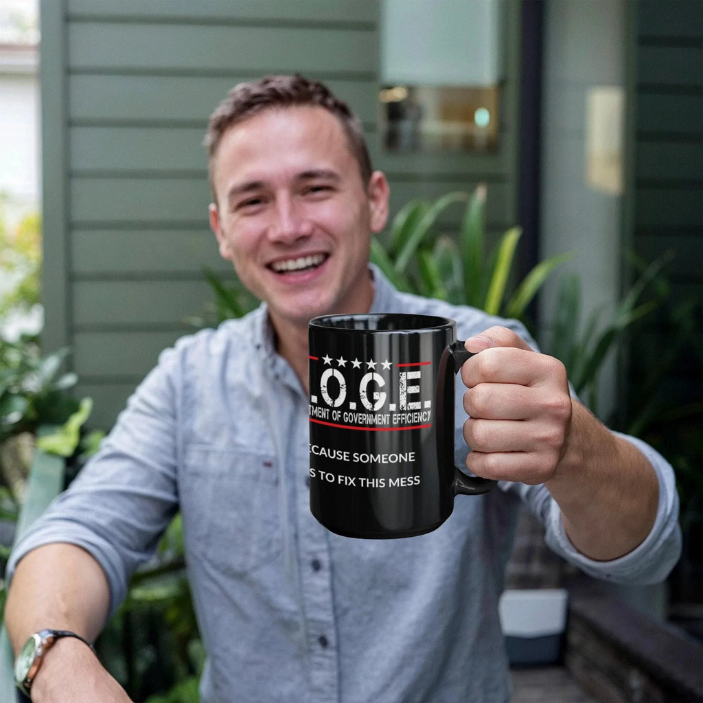 D.O.G.E. Coffee Mug – Funny Conservative Political Gift – Fighting Fraud, Cutting Waste, Saving Billions – 11oz & 15oz Black Ceramic Cup