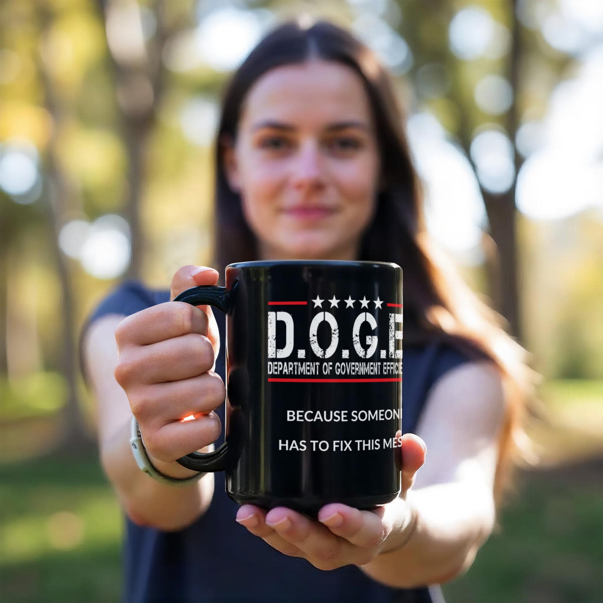 D.O.G.E. Coffee Mug – Funny Conservative Political Gift – Fighting Fraud, Cutting Waste, Saving Billions – 11oz & 15oz Black Ceramic Cup - Mallard Moon Gift Shop