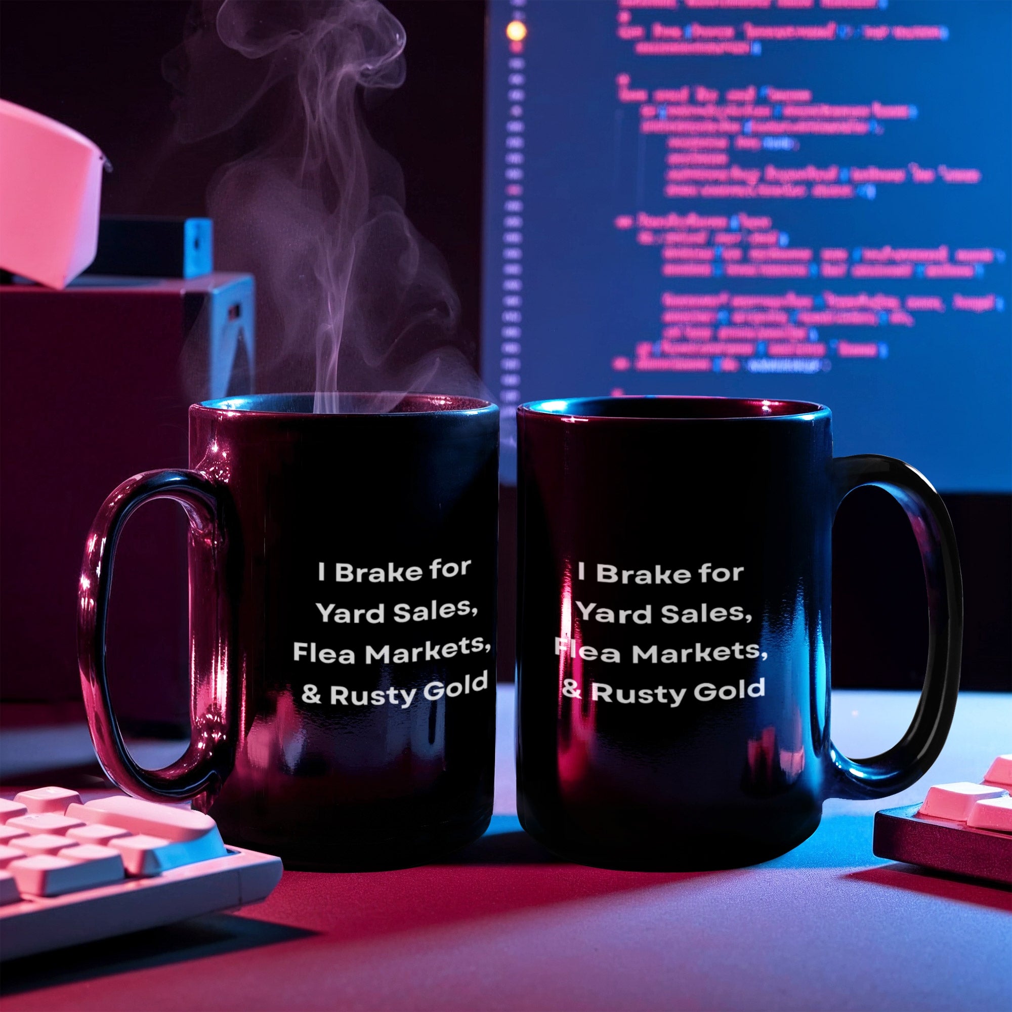 I Brake for Antique Stores Funny Antiquing Black Ceramic Coffee Mug – Gift for Vintage Lovers, Treasure Hunters & Flea Market Fans