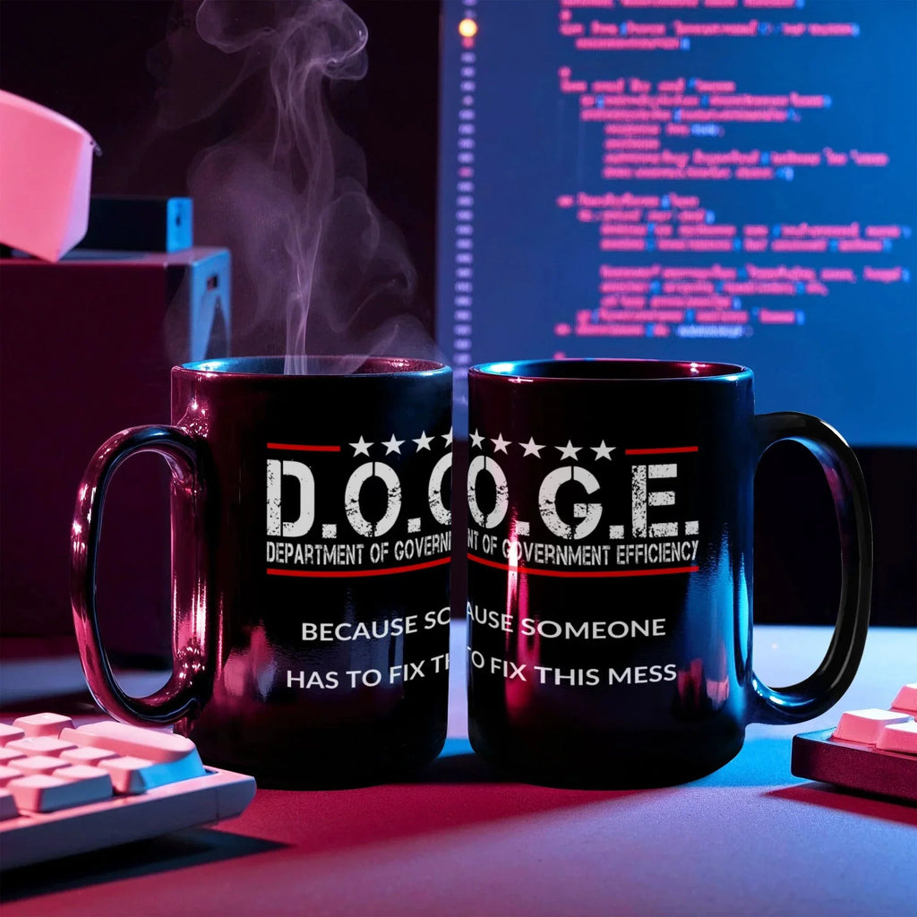D.O.G.E. Coffee Mug – Funny Conservative Political Gift – Fighting Fraud, Cutting Waste, Saving Billions – 11oz & 15oz Black Ceramic Cup