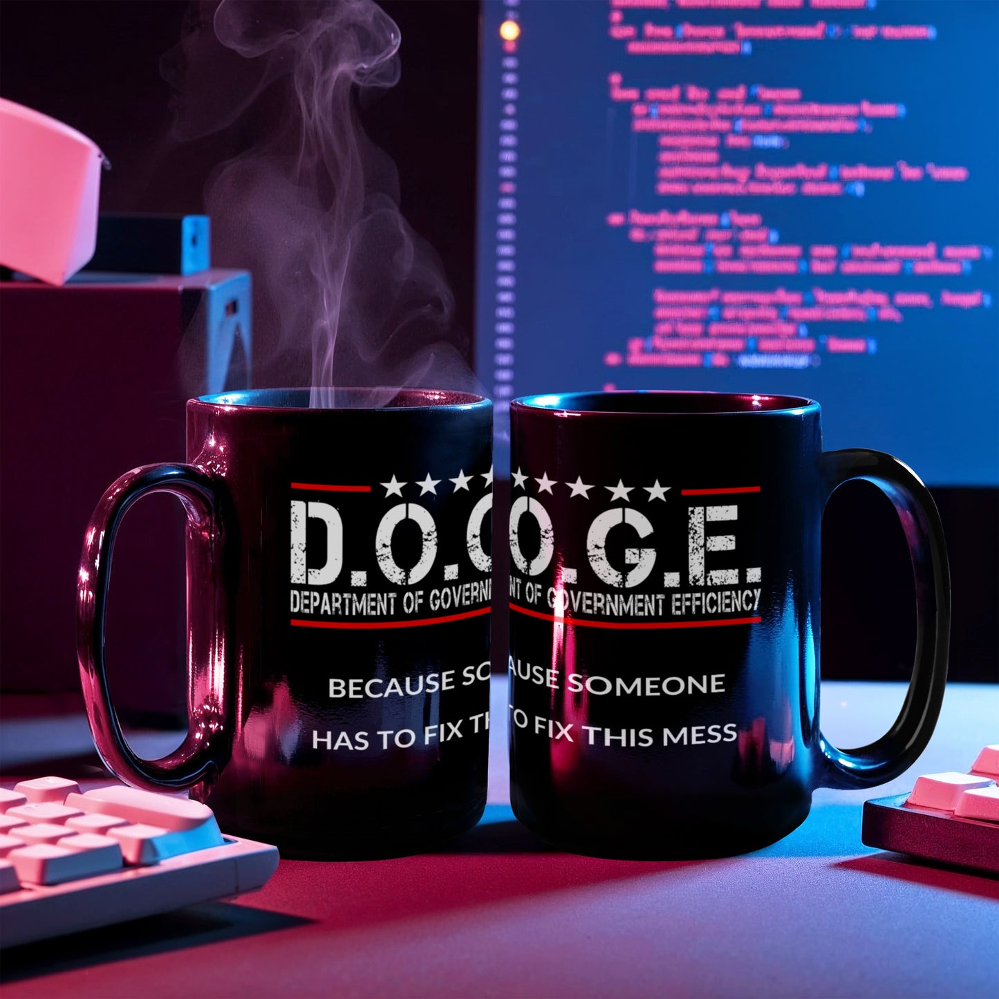D.O.G.E. Coffee Mug – Funny Conservative Political Gift – Fighting Fraud, Cutting Waste, Saving Billions – 11oz & 15oz Black Ceramic Cup - Mallard Moon Gift Shop