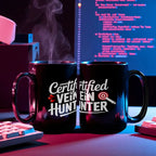 Certified Vein Hunter Phlebotomist Black Coffee Mug – Funny Medical Lab Tech Gift for Coworkers, Nurses & Students