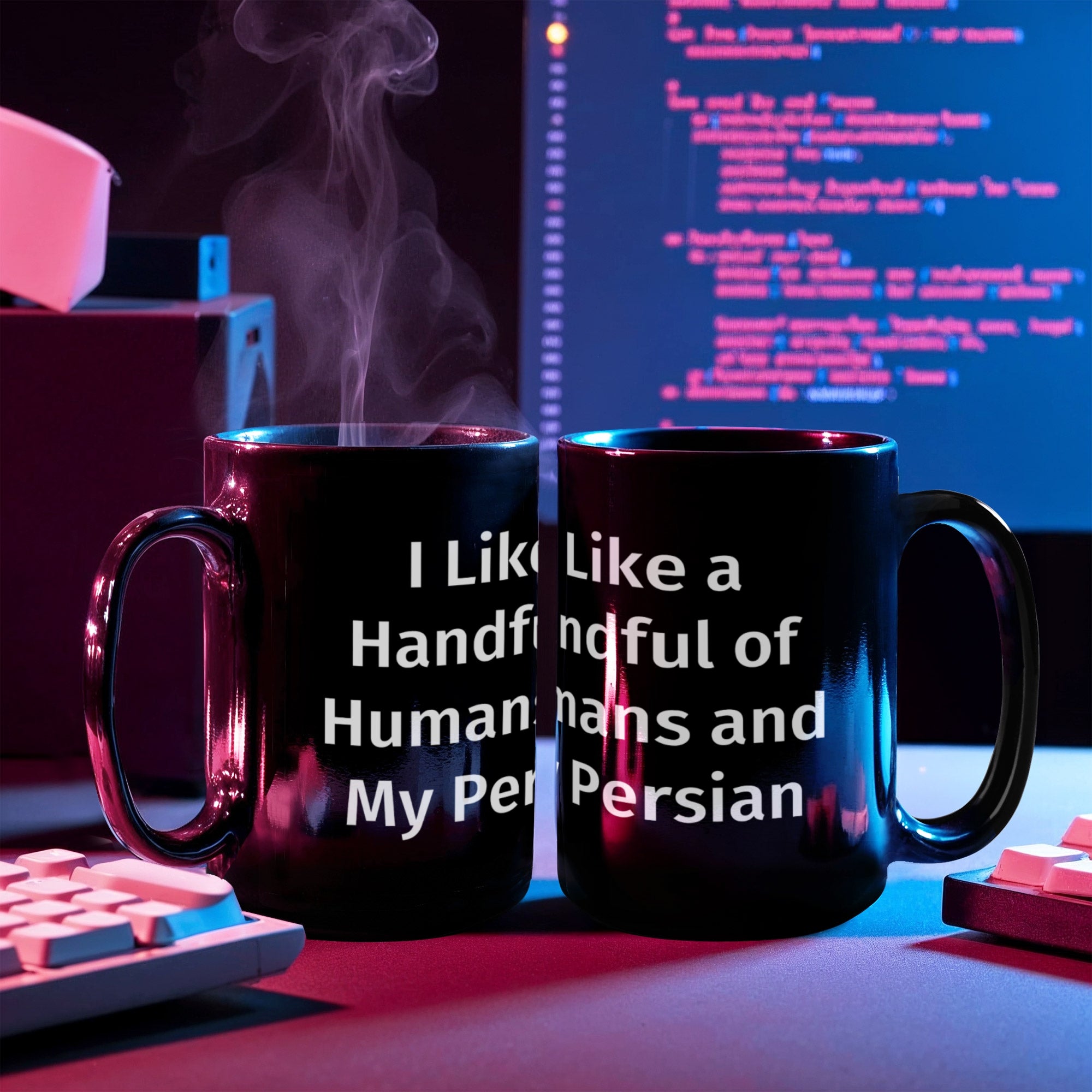 Funny Persian Cat Lover Black Coffee Mug Gift - I Like a Handful of Humans and my Persian