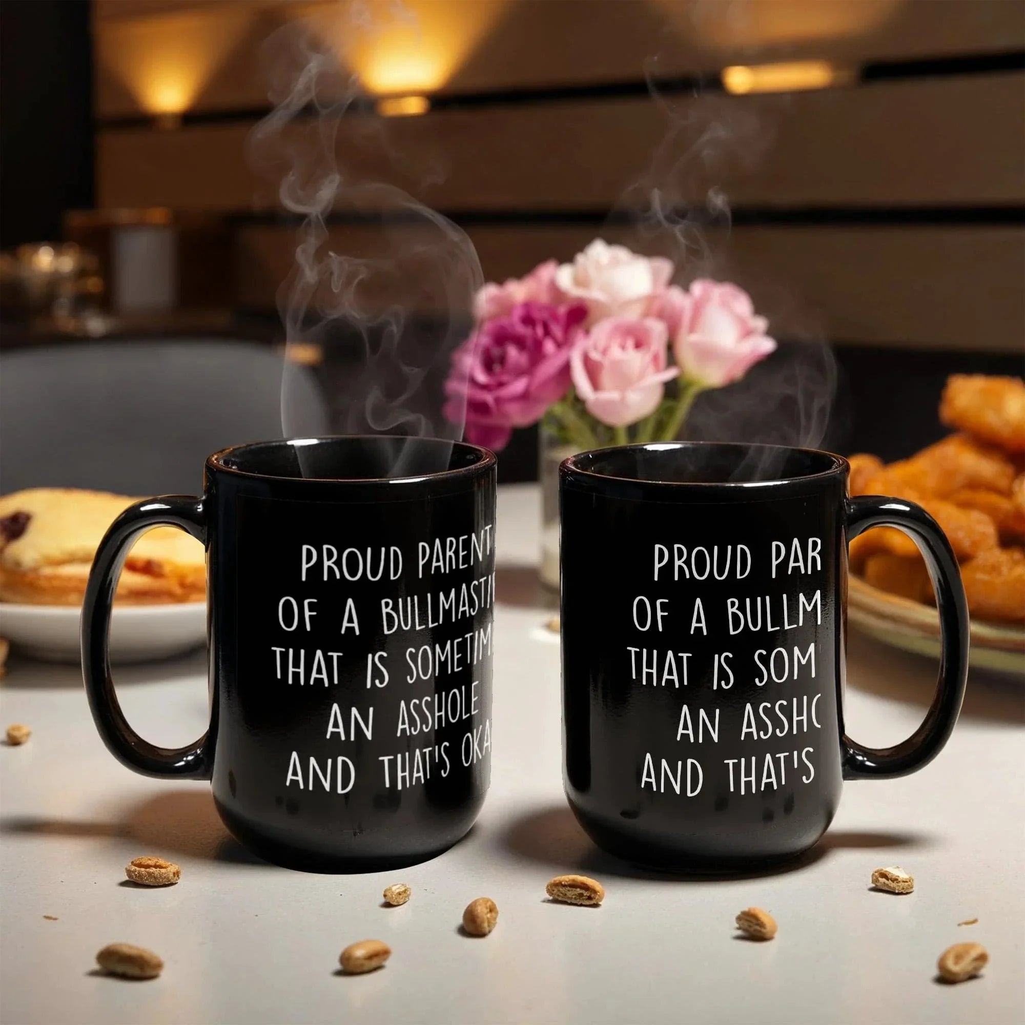 Funny Bullmastiff Dog Mom or Dad Mug – “Proud Parent of a Bullmastiff That Is Sometimes an Asshole” – Black Ceramic Coffee Cup, 11oz or 15oz