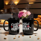 Certified Vein Hunter Phlebotomist Black Coffee Mug – Funny Medical Lab Tech Gift for Coworkers, Nurses & Students