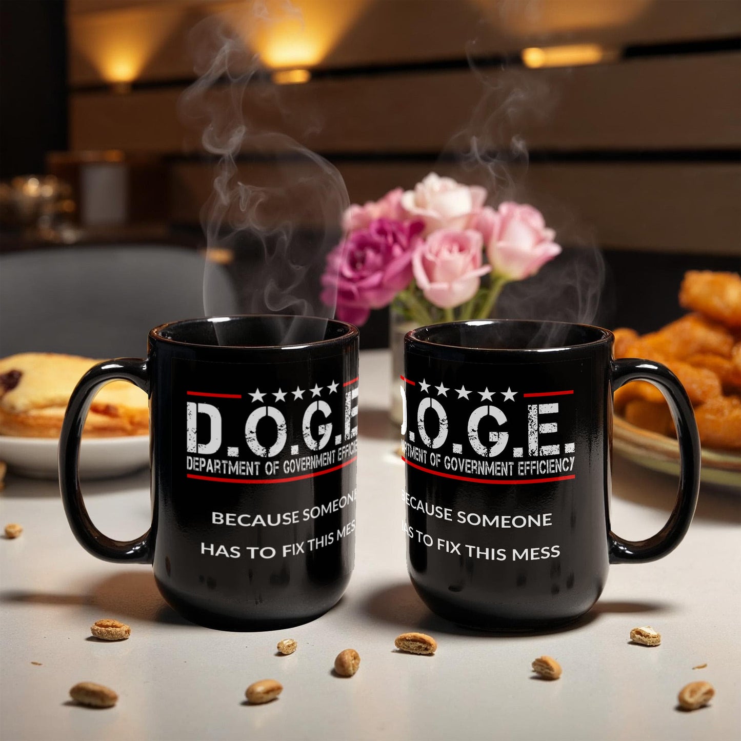 D.O.G.E. Coffee Mug – Funny Conservative Political Gift – Fighting Fraud, Cutting Waste, Saving Billions – 11oz & 15oz Black Ceramic Cup - Mallard Moon Gift Shop