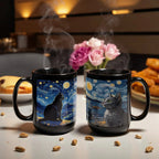 Starry Night Cat Mug – Black Ceramic Coffee Cup with Artistic Van Gogh Style Cat, Gift for Cat Lovers, Artists & Aesthetic Coffee Drinkers