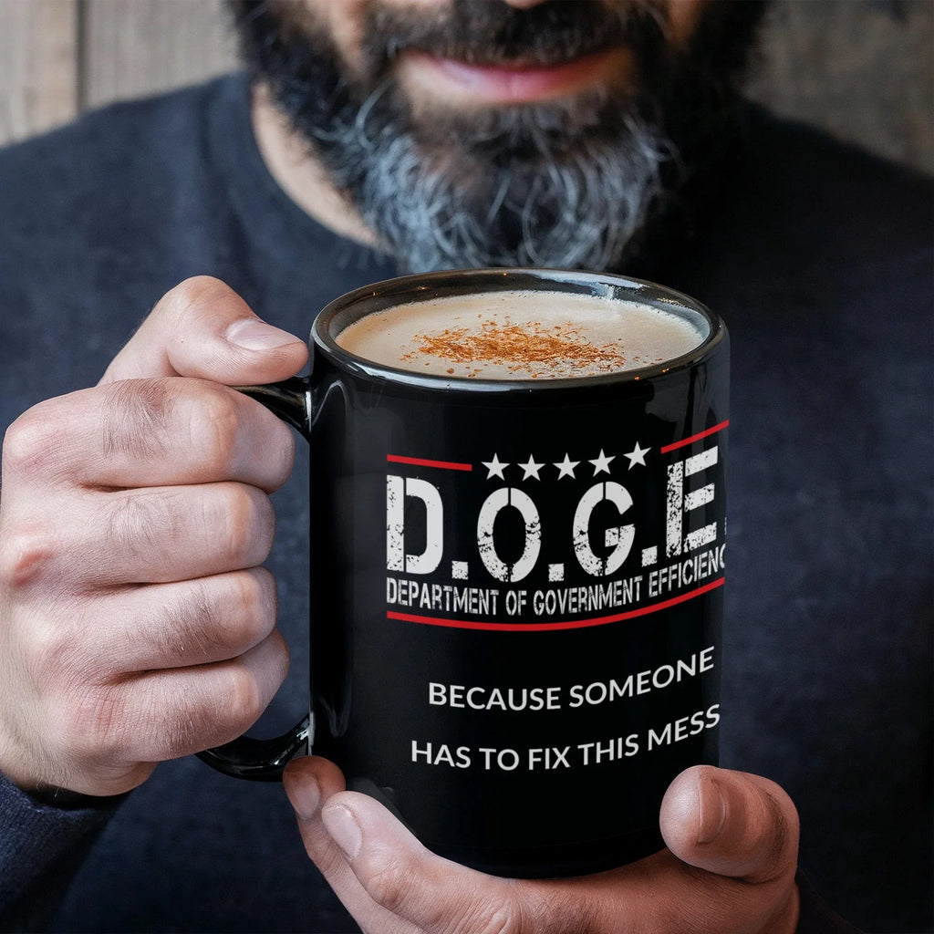 D.O.G.E. Coffee Mug – Funny Conservative Political Gift – Fighting Fraud, Cutting Waste, Saving Billions – 11oz & 15oz Black Ceramic Cup