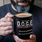 D.O.G.E. Coffee Mug – Funny Conservative Political Gift – Fighting Fraud, Cutting Waste, Saving Billions – 11oz & 15oz Black Ceramic Cup
