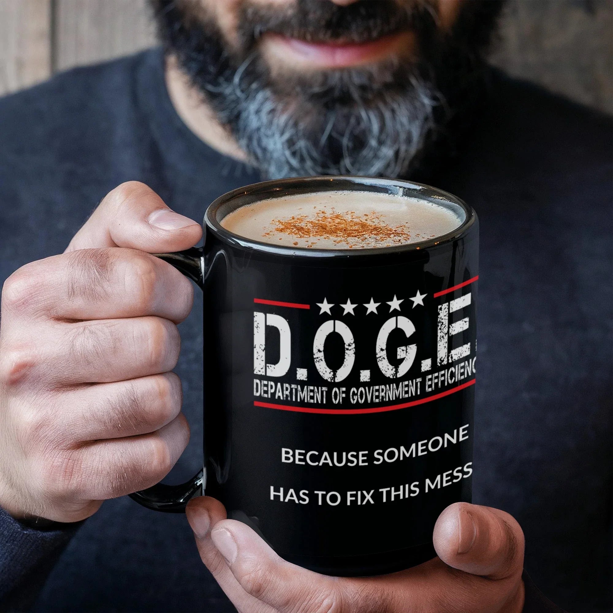D.O.G.E. Coffee Mug – Funny Conservative Political Gift – Fighting Fraud, Cutting Waste, Saving Billions – 11oz & 15oz Black Ceramic Cup
