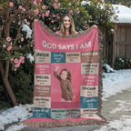 God Says I Am Personalized Woven Blanket – Custom Name & Photo – Christian Throw Blanket with Bible Verses – Faith Gift for Daughter, Granddaughter, Niece, or Goddaughter