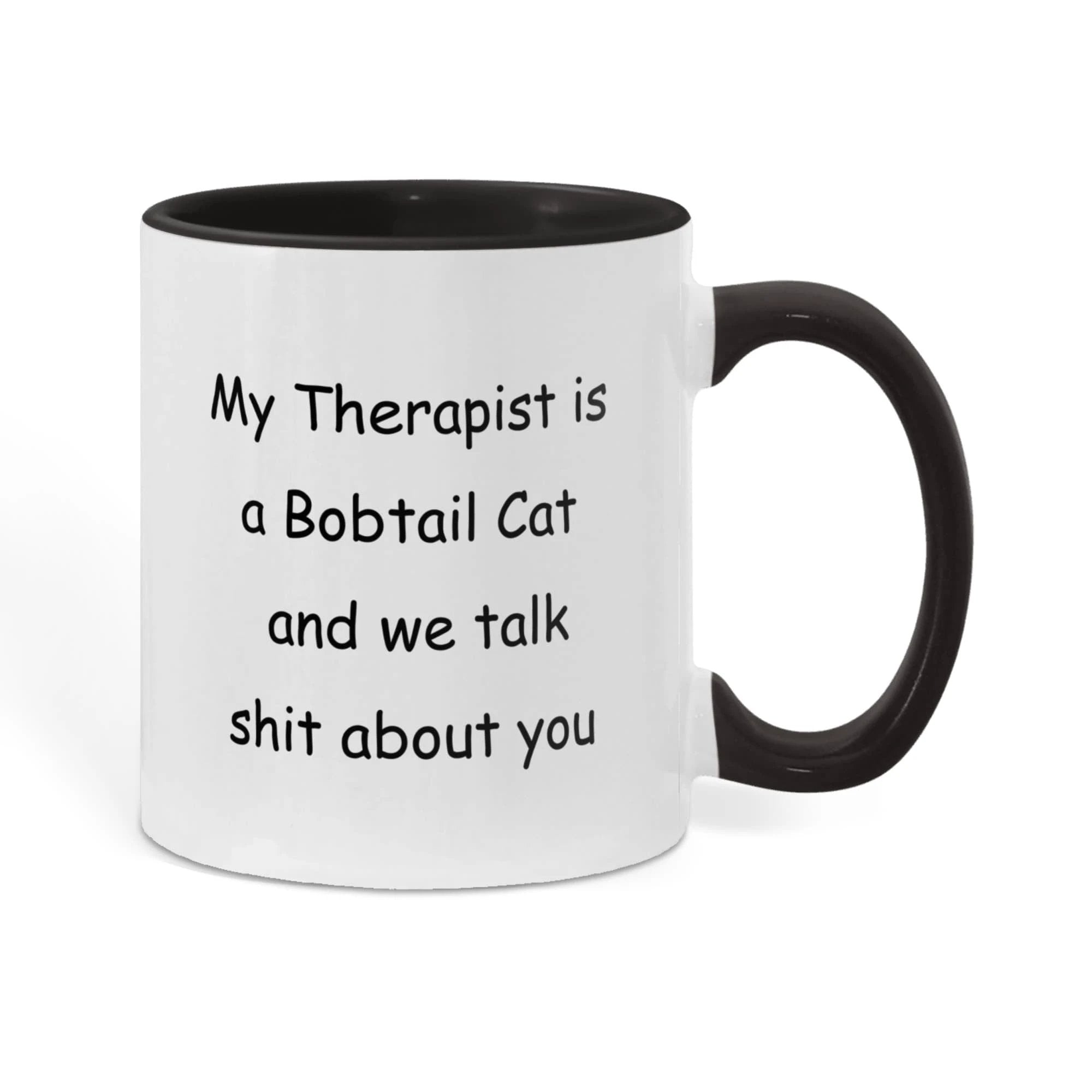 My Therapist Is a Bobtail Cat Funny Cat Lover Ceramic Two-tone Color Coffee Mug – Sarcastic Gift for Cat Lovers