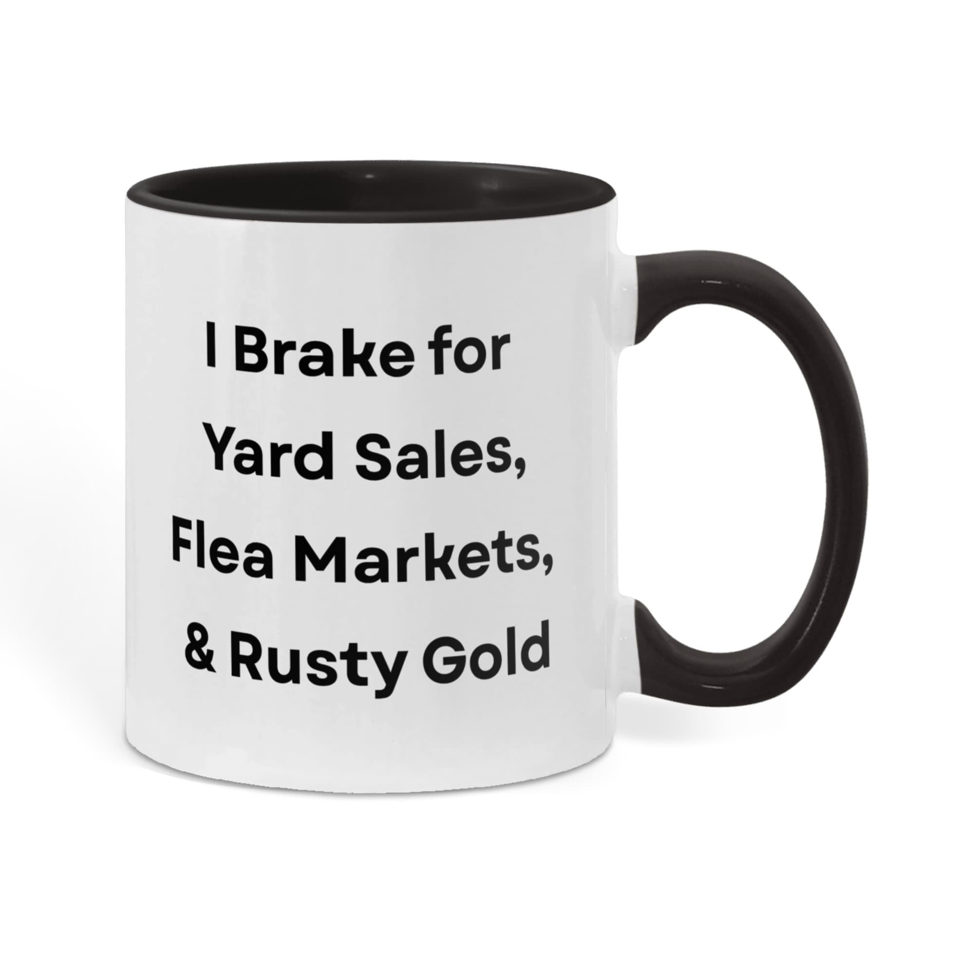 I Brake for Antique Stores Funny Antiquing Coffee Mug – Gift for Vintage Lovers, Treasure Hunters & Flea Market Fans – Two-tone Color Accent Ceramic Mug