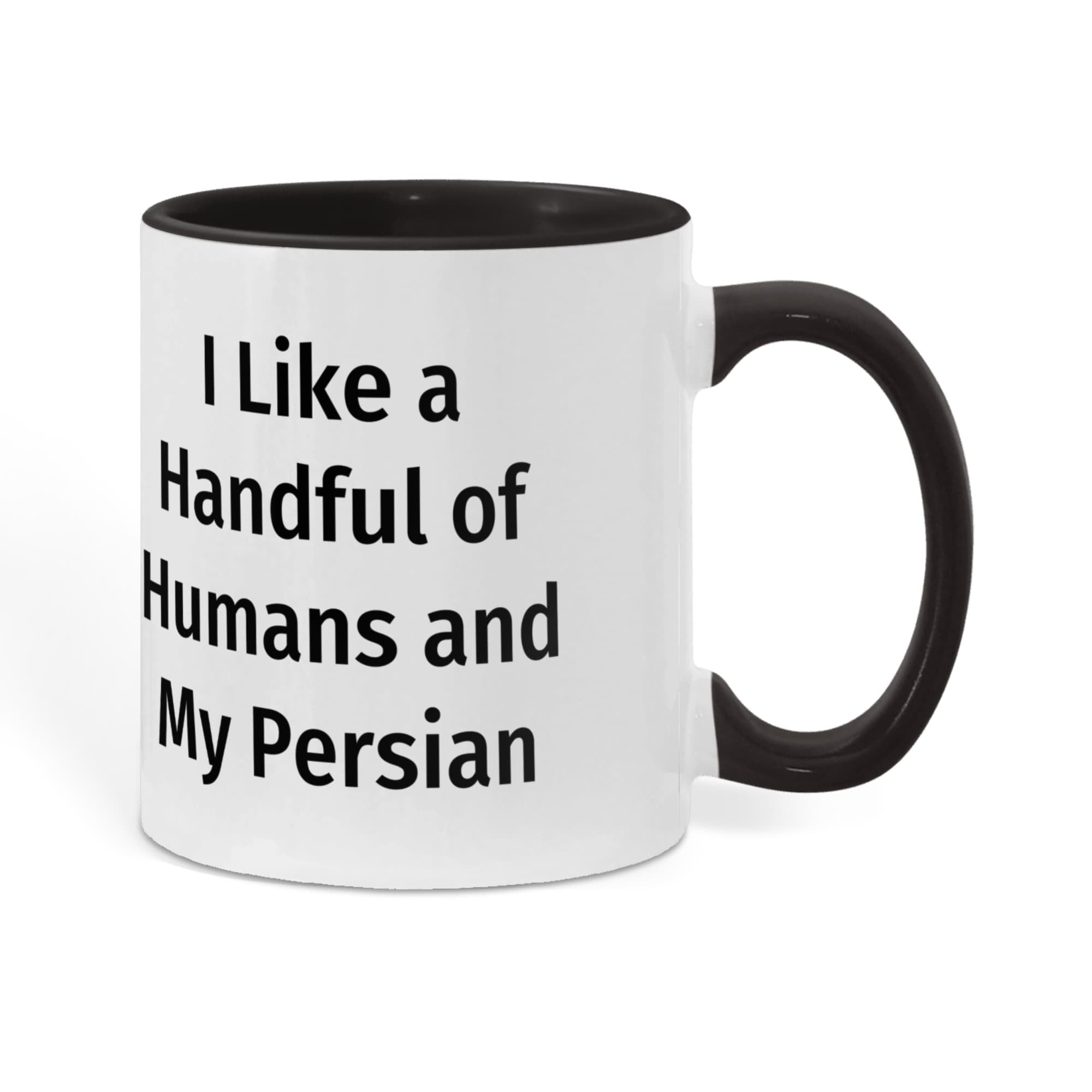 Funny Persian Cat Lover Accent Color Mug - I Like a Handful of Humans and My Persian Cat