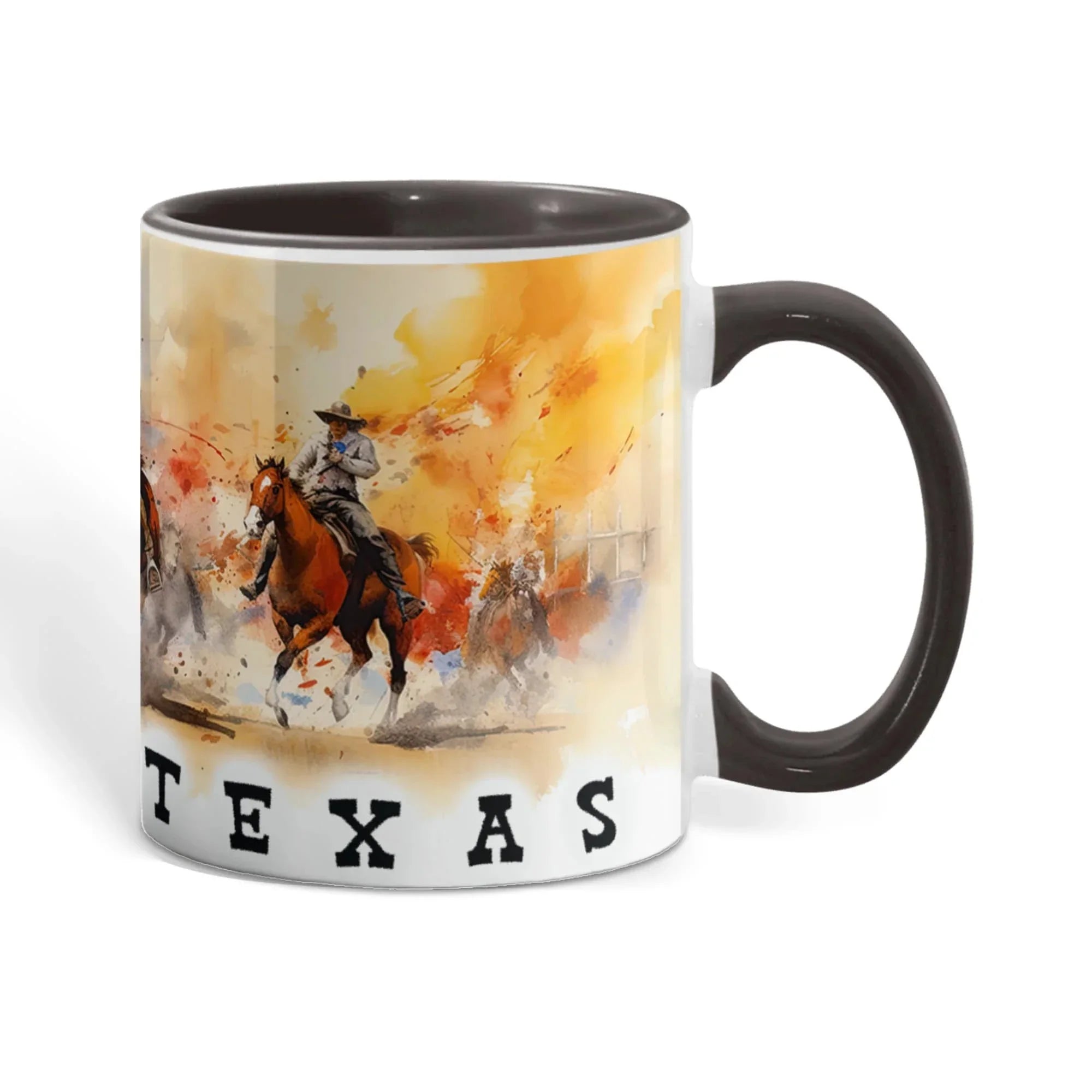 Texas Rodeo Cowboy Two-Tone Accent Mug – 11oz & 15oz – Western Cutting Horses Coffee Cup with Colored Interior & Handle