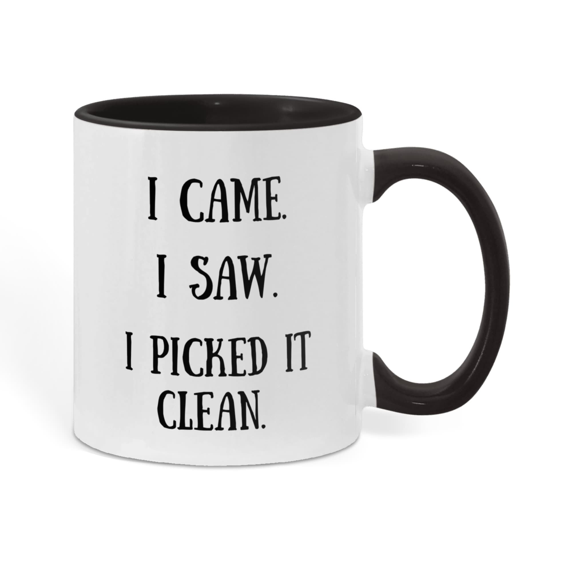 I Picked It Clean Funny Antiquing Mug – Gift for Vintage Pickers, Flea Market Hunters & Thrifters – Two-tone Color Accent Ceramic Coffee Cup