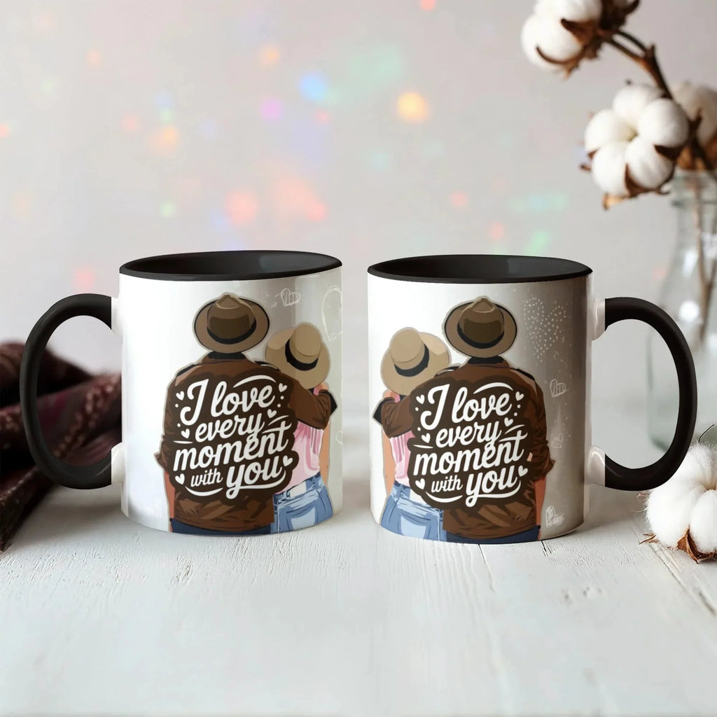 I Love Every Moment With You Mug – Romantic Couple Two-tone Color Accent Coffee Cup, Valentine's Day Gift for Husband, Wife, Boyfriend, Girlfriend & Anniversary