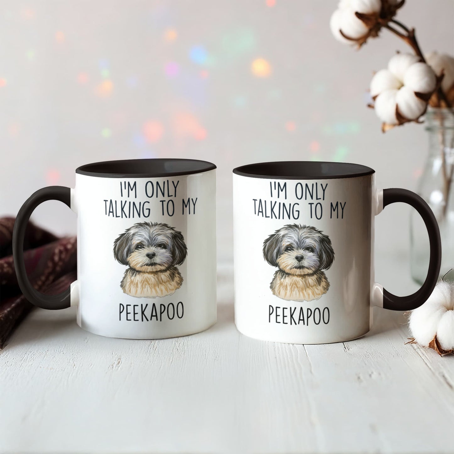 I'm Only Talking to My Peekapoo Two-Tone Coffee Mug – Cute Peekapoo Dog Lover Gift for Pet Parents - Mallard Moon Gift Shop