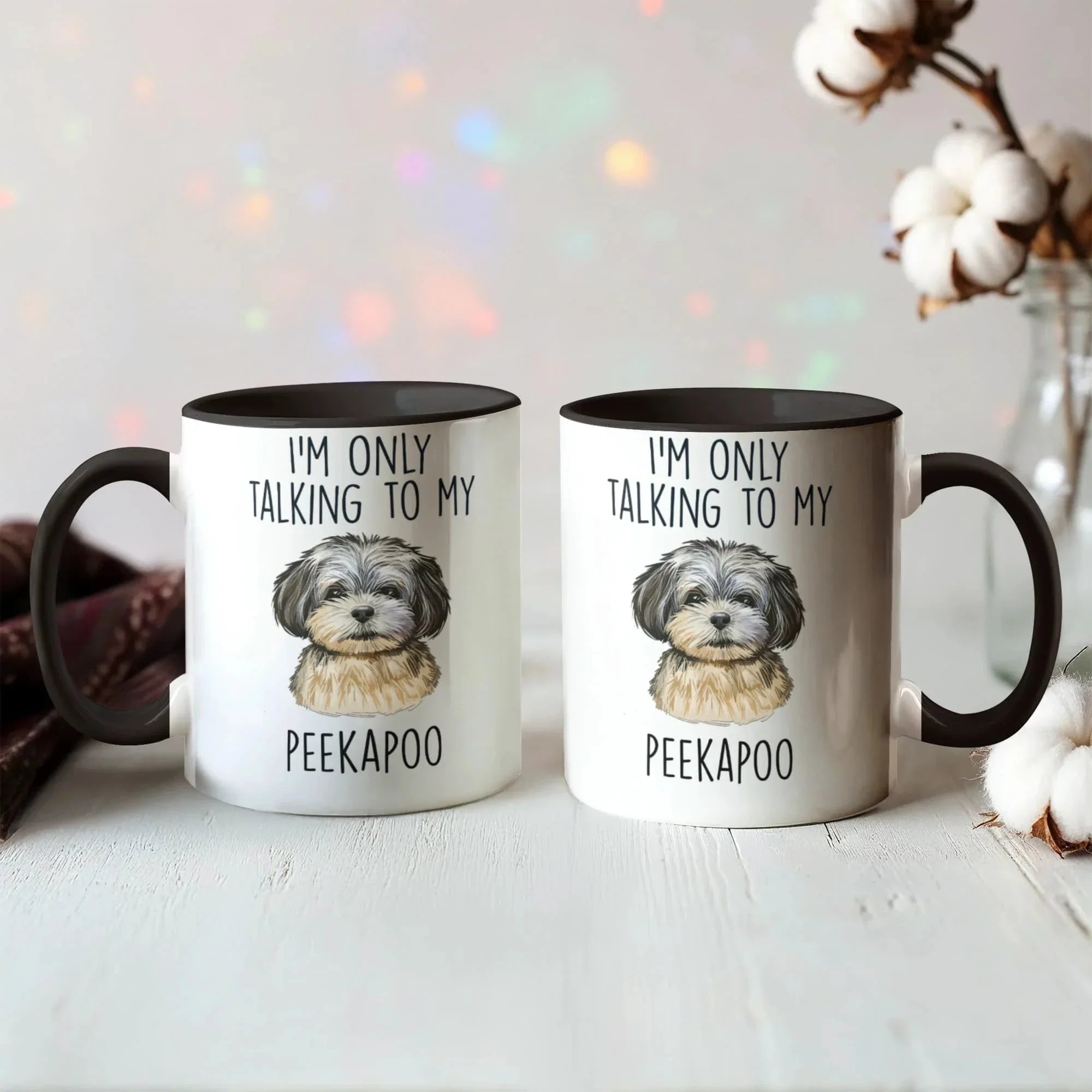 I'm Only Talking to My Peekapoo Two-Tone Coffee Mug – Cute Peekapoo Dog Lover Gift for Pet Parents