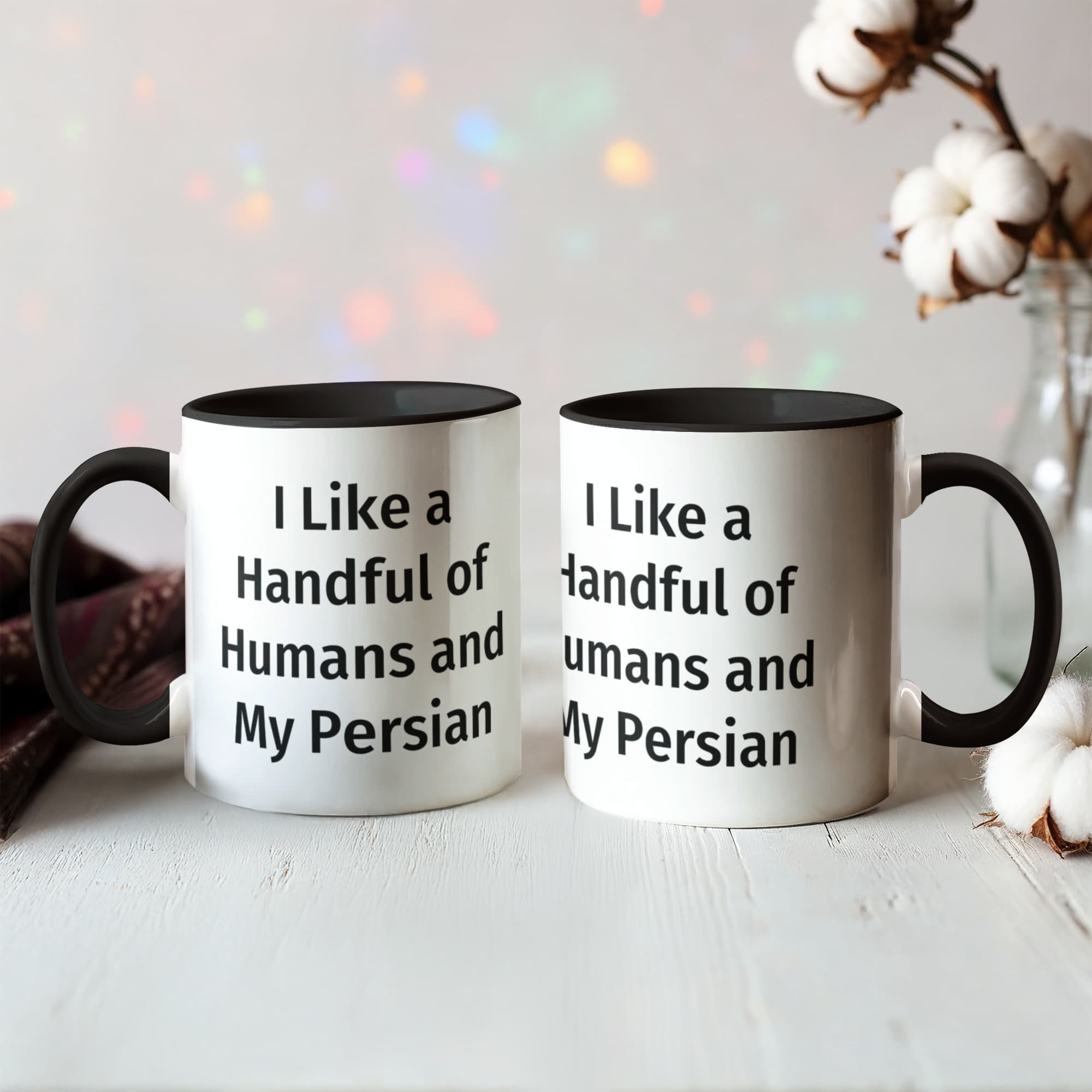 Funny Persian Cat Lover Accent Color Mug - I Like a Handful of Humans and My Persian Cat