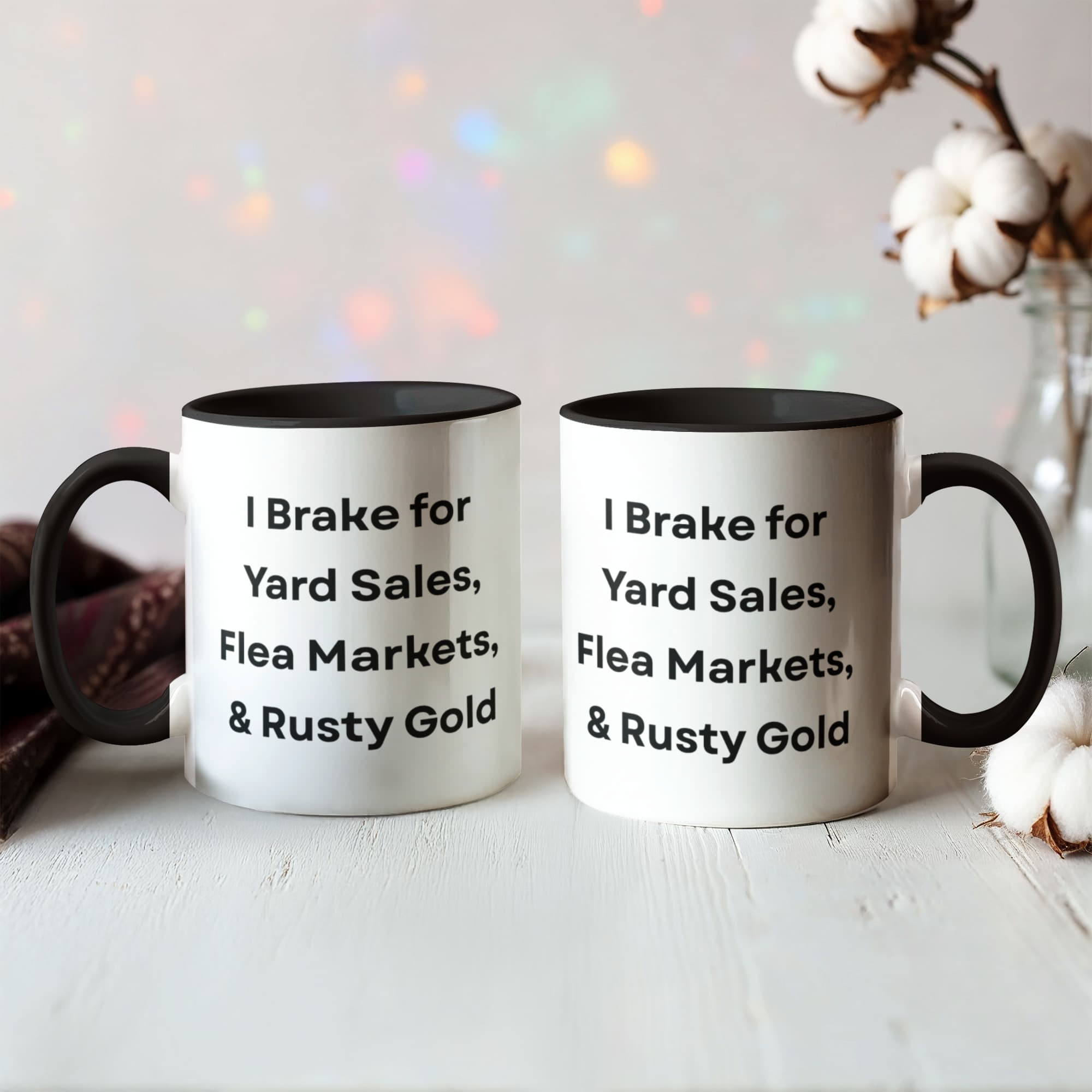 I Brake for Antique Stores Funny Antiquing Coffee Mug – Gift for Vintage Lovers, Treasure Hunters & Flea Market Fans – Two-tone Color Accent Ceramic Mug