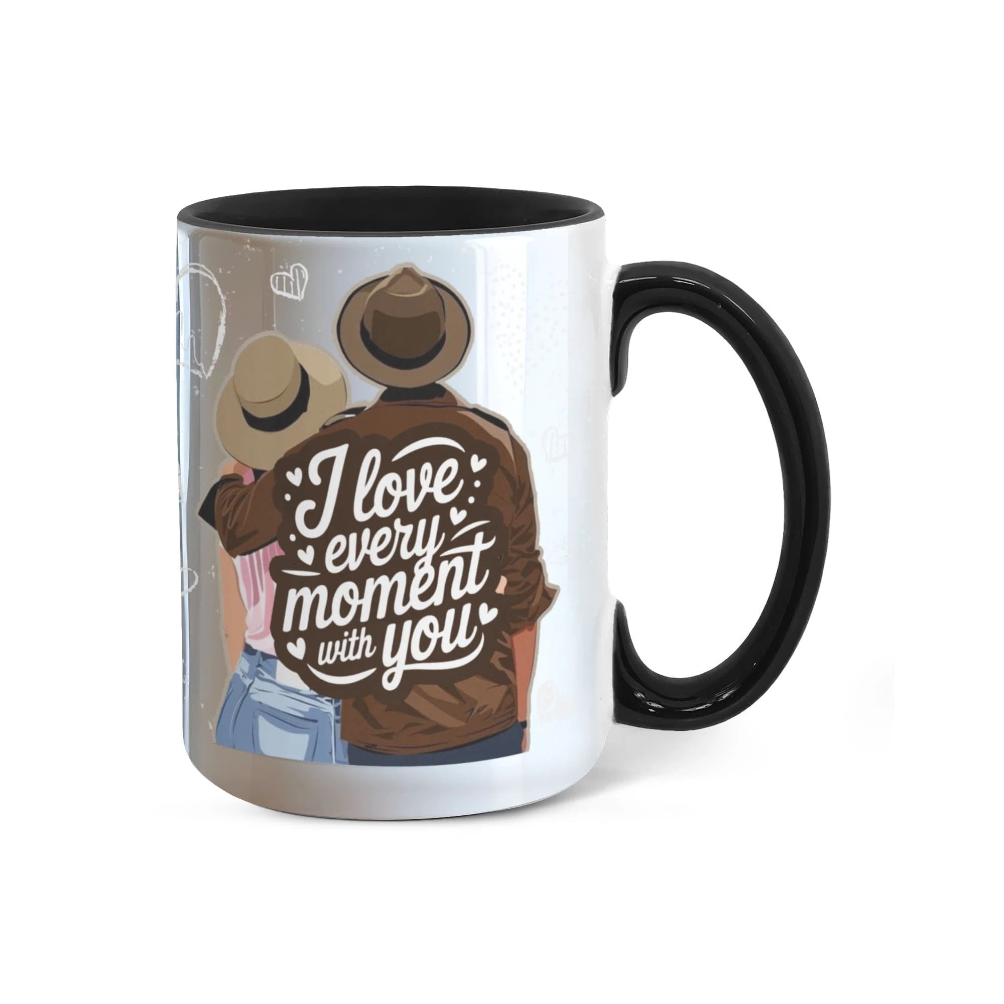 I Love Every Moment With You Mug – Romantic Couple Two-tone Color Accent Coffee Cup, Valentine's Day Gift for Husband, Wife, Boyfriend, Girlfriend & Anniversary