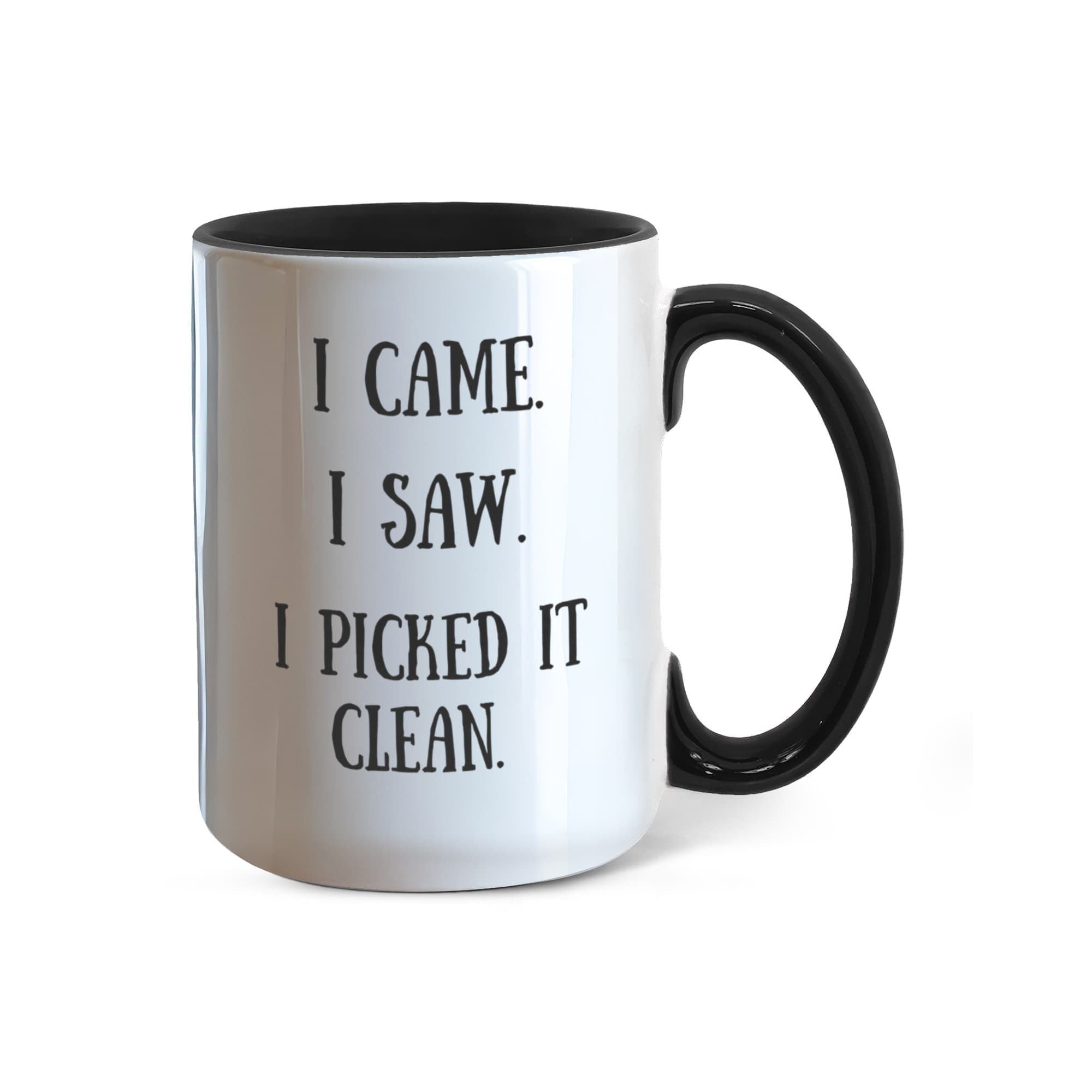 I Picked It Clean Funny Antiquing Mug – Gift for Vintage Pickers, Flea Market Hunters & Thrifters – Two-tone Color Accent Ceramic Coffee Cup