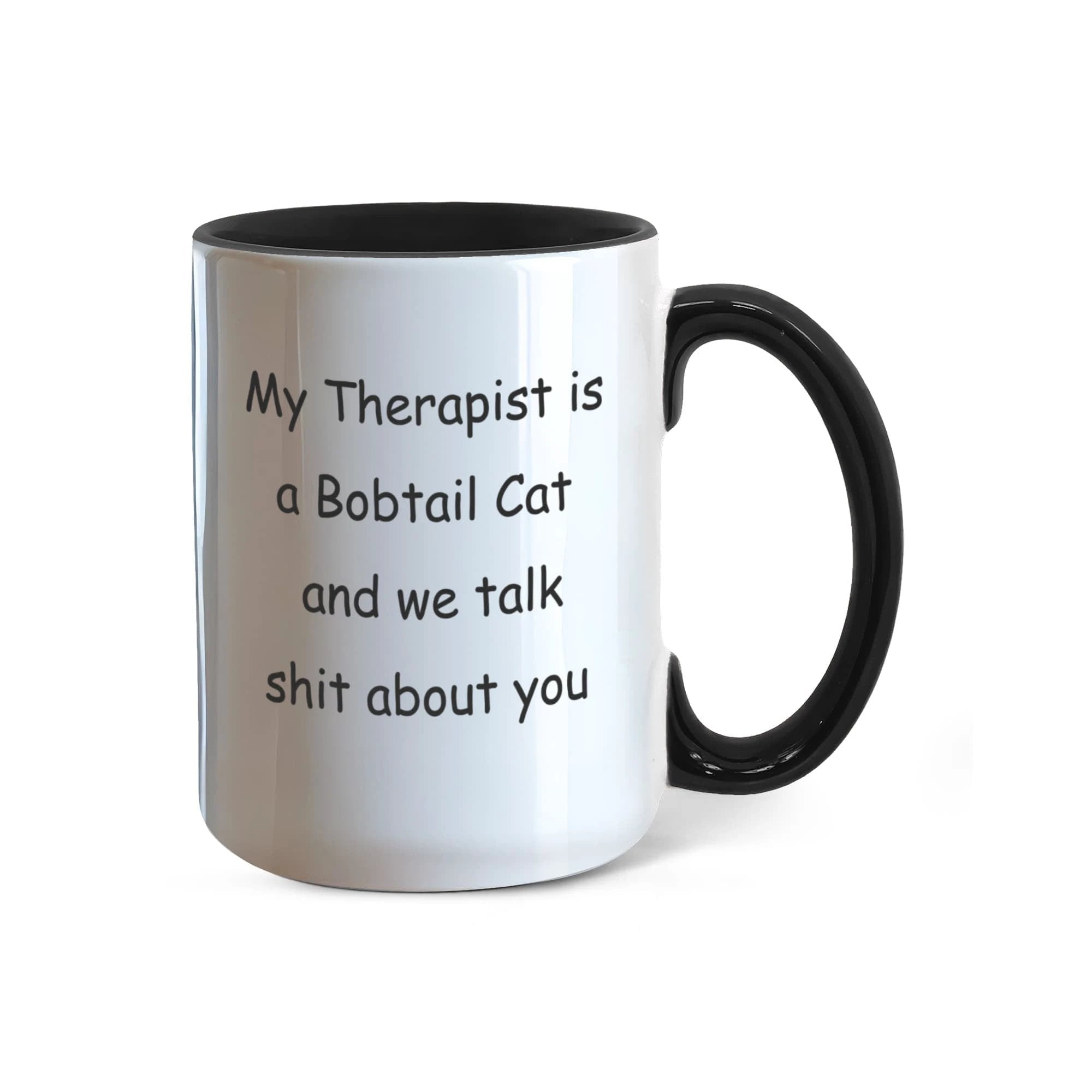 My Therapist Is a Bobtail Cat Funny Cat Lover Ceramic Two-tone Color Coffee Mug – Sarcastic Gift for Cat Lovers