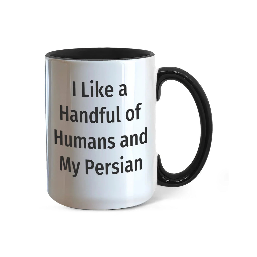 Funny Persian Cat Lover Accent Color Mug - I Like a Handful of Humans and My Persian Cat