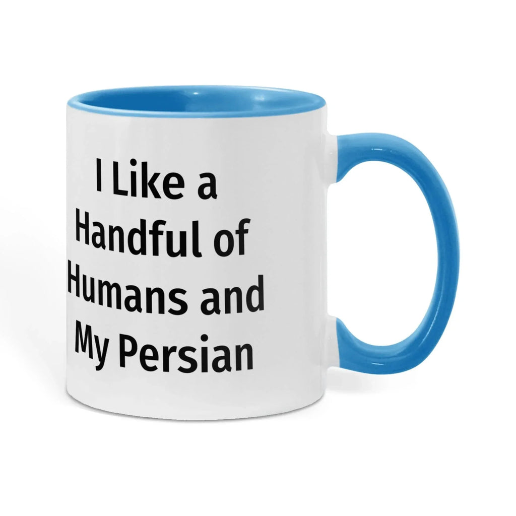 Funny Persian Cat Lover Accent Color Mug - I Like a Handful of Humans and My Persian Cat