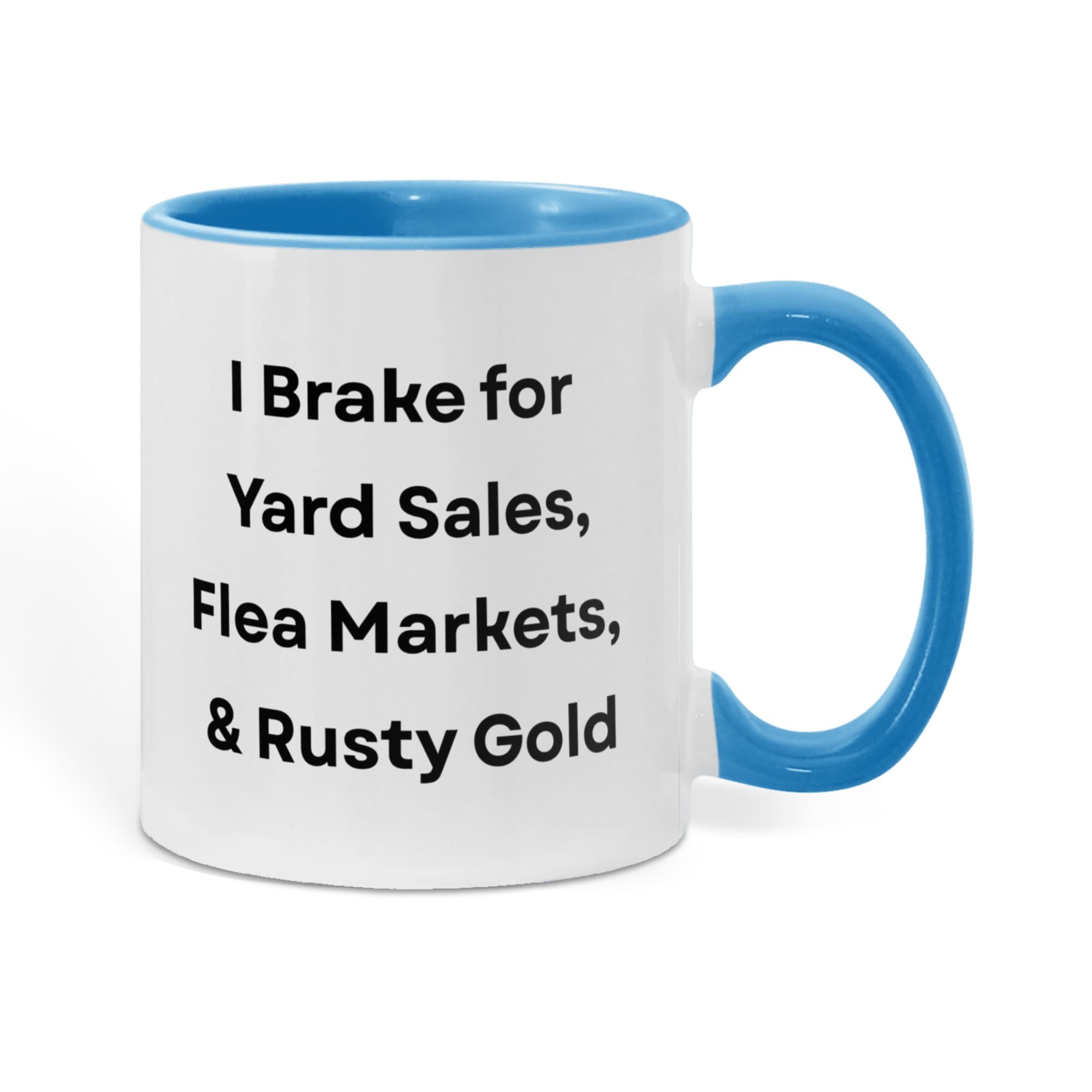 I Brake for Antique Stores Funny Antiquing Coffee Mug – Gift for Vintage Lovers, Treasure Hunters & Flea Market Fans – Two-tone Color Accent Ceramic Mug