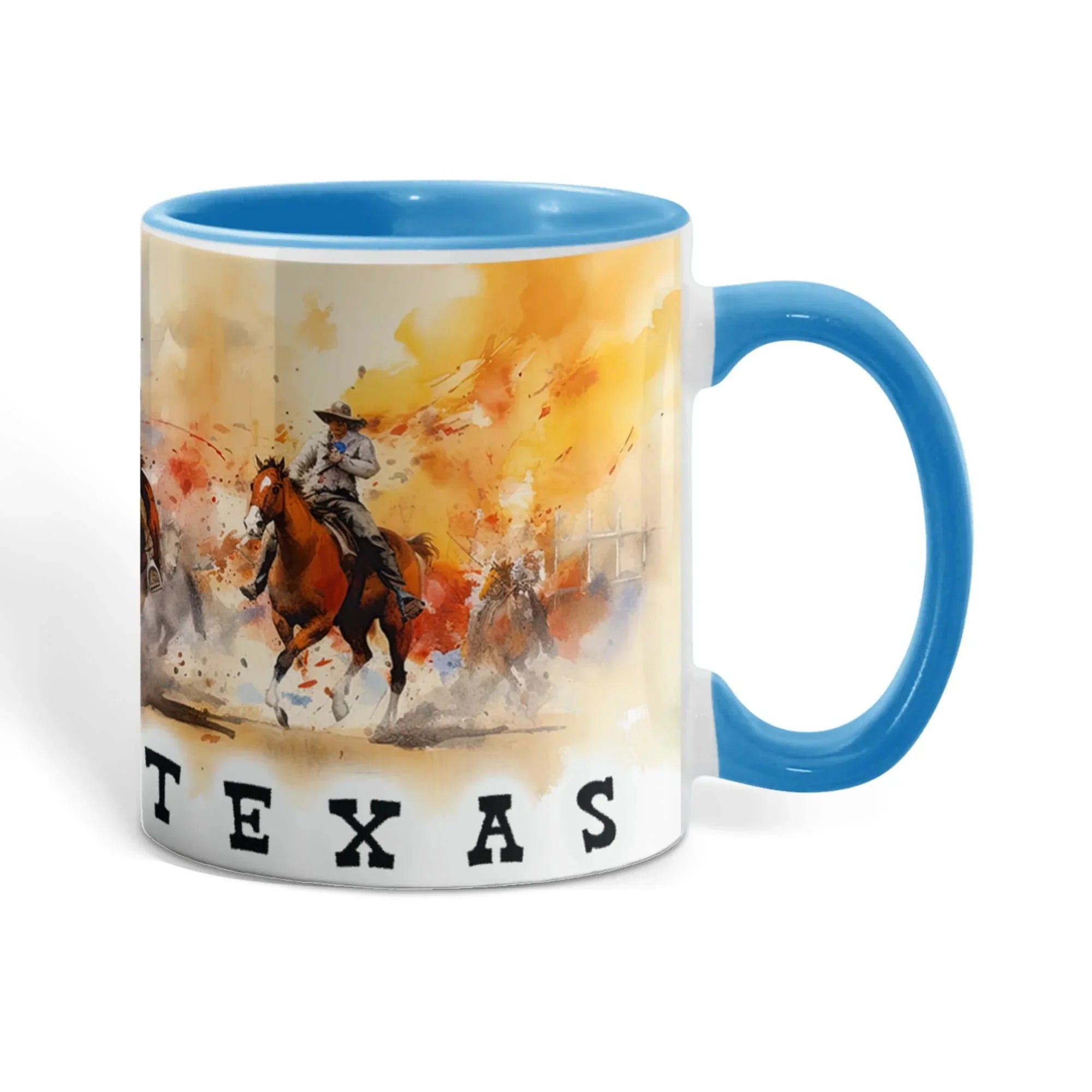 Texas Rodeo Cowboy Two-Tone Accent Mug – 11oz & 15oz – Western Cutting Horses Coffee Cup with Colored Interior & Handle