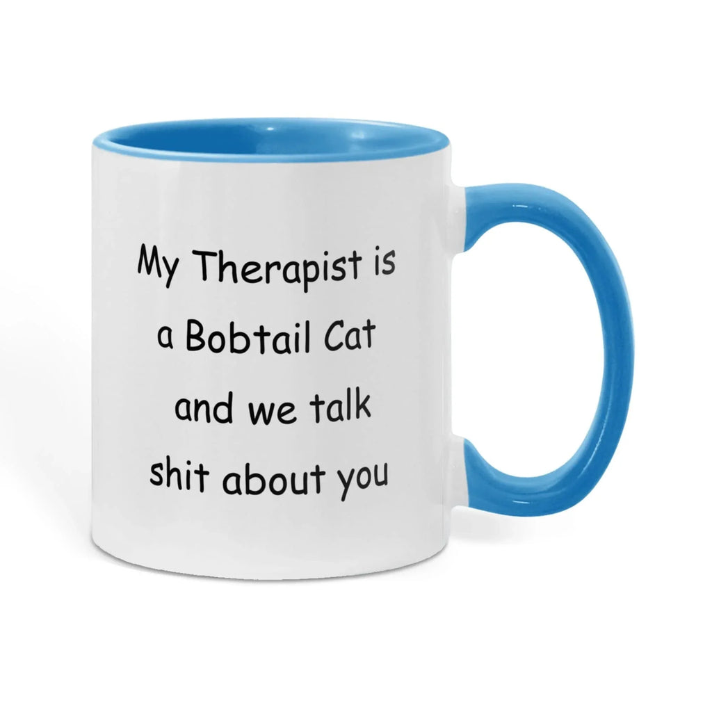 My Therapist Is a Bobtail Cat Funny Cat Lover Ceramic Two-tone Color Coffee Mug – Sarcastic Gift for Cat Lovers
